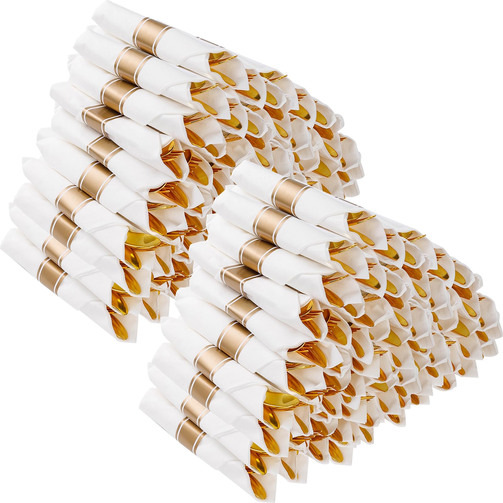 Photo 1 of Goodluck 200 Pack Pre Rolled Gold Plastic Silverware with Napkins