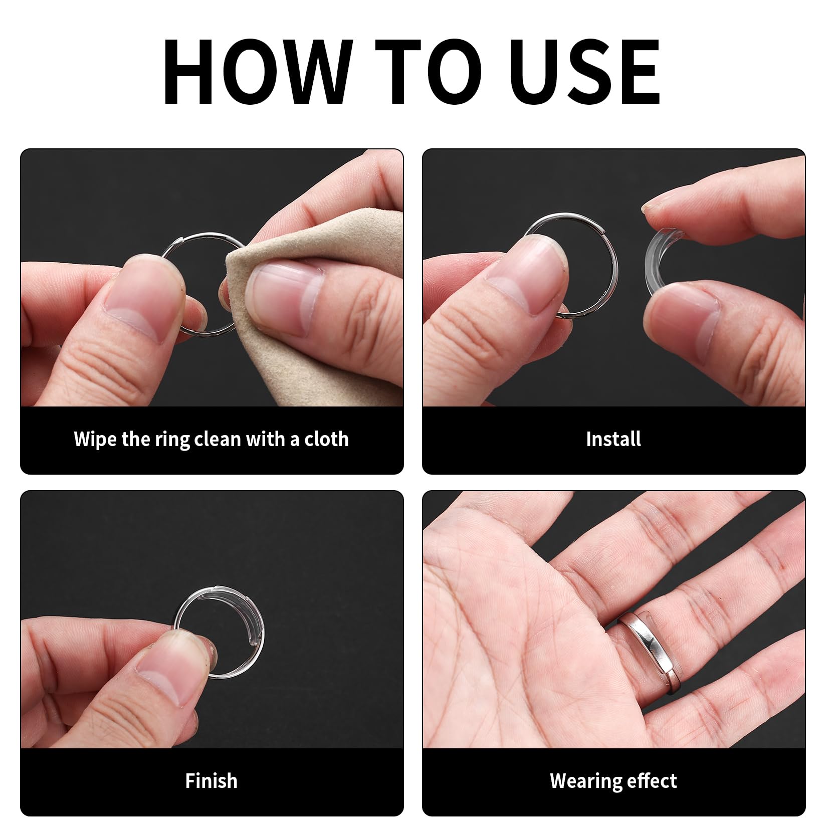 24 Pièces Réducteur Invisible Silicone pour Anneau - Sizer Adjuster de 4 Tailles - Homme et Femme