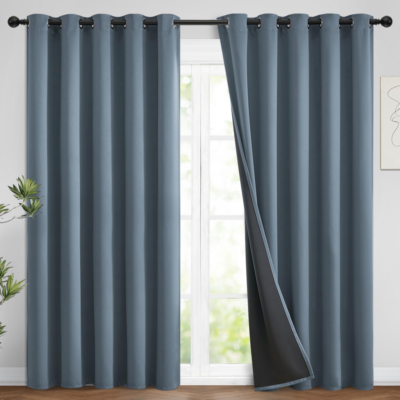 Panneaux doublés 100% occultants 157x243cm bleu pierre Yakamok pour salon et chambre
