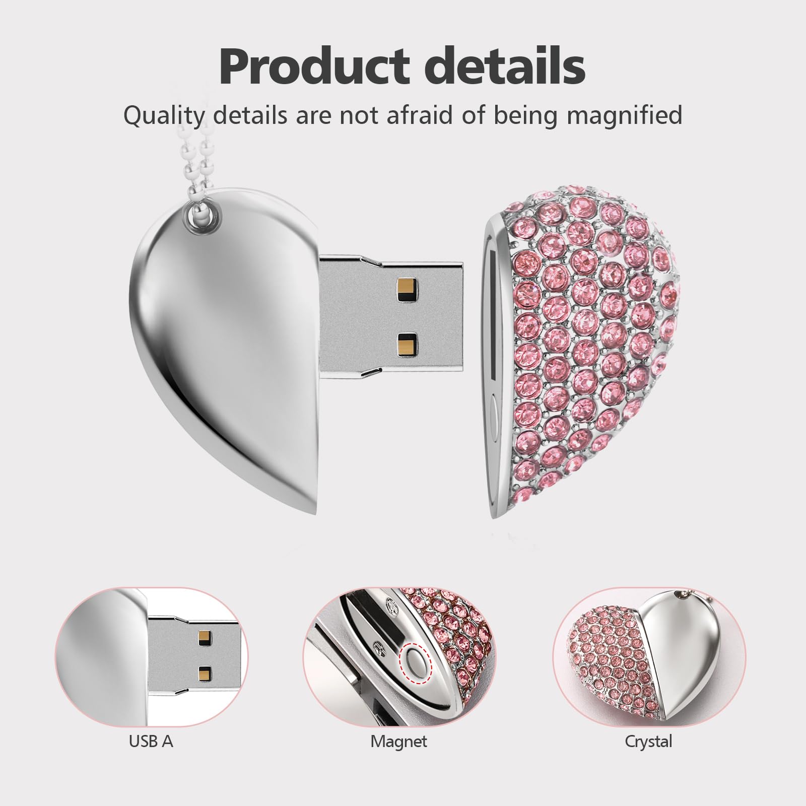 USB 2.0 Flash Drive,Cute Romantic Heart Shape USB Memory Stick,Thumb Drive for Photos, Music, Files Storage (Pink, 16, GB) — view 2