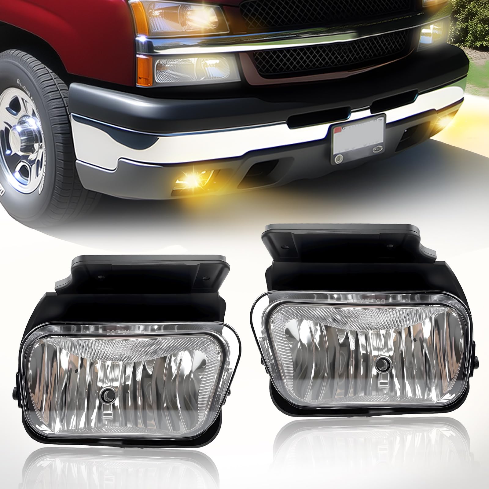 Fog Lights Compatible with 1999-2002 Chevy Silverado 1500 2500/2001 2002 Silverado 1500HD 2500HD 3500/2000-2006 Tahoe Suburban 1500 2500(Clear Lens) — view 55