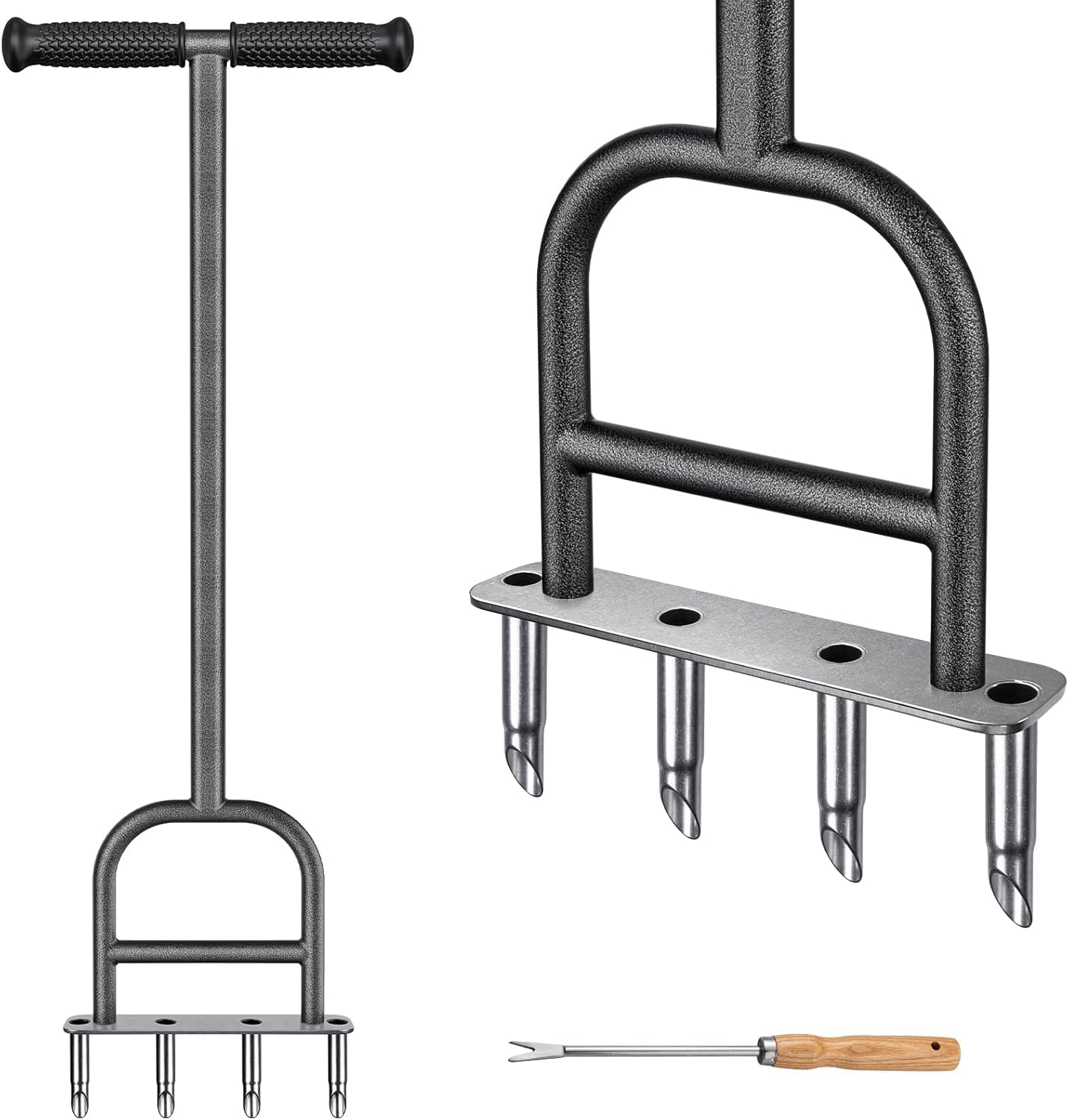 SELEWARE Aeratore per Prato, in Acciaio Inox, Manuale, con Impugnatura in Gomma, scarificatore da Giardino, per Pavimenti compattati, Cura del Prato