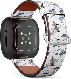 CJBROES Replacement Leather Watch Band, Compatible with Fitbit Versa 3 and Fitbit Sense of Wristband Bracelet Accessory - Multi Color Butterfly Flowers Leaves