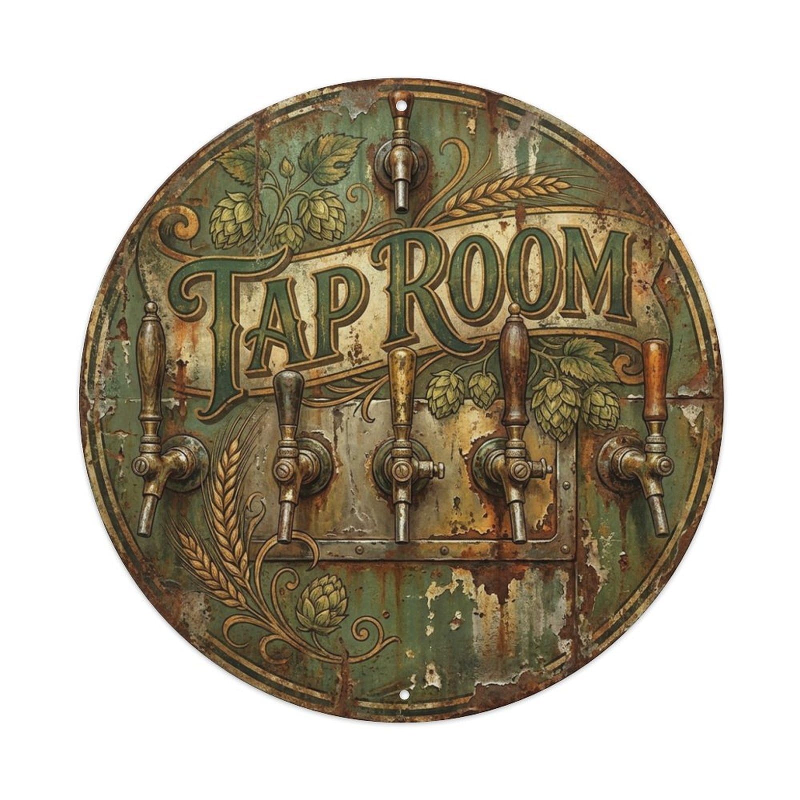 Tap Room Brewery Beer Signage Brass Draft Handles Metal Tin Sign