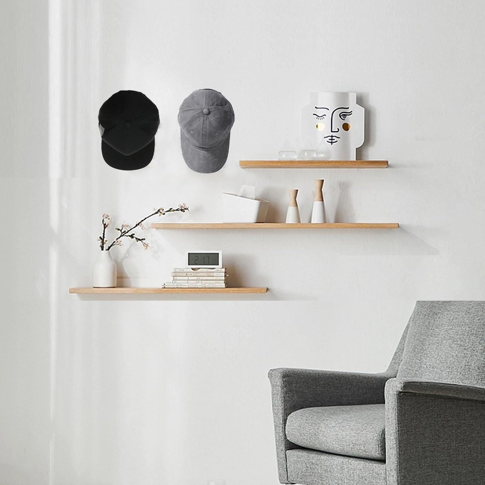 16 unidades de organizador autoadhesivo para sombrero, soporte de pared, soporte para sombrero, gancho para gorras, ganchos para montaje en pared, soporte para sombrero, soporte para gorras de béisbol