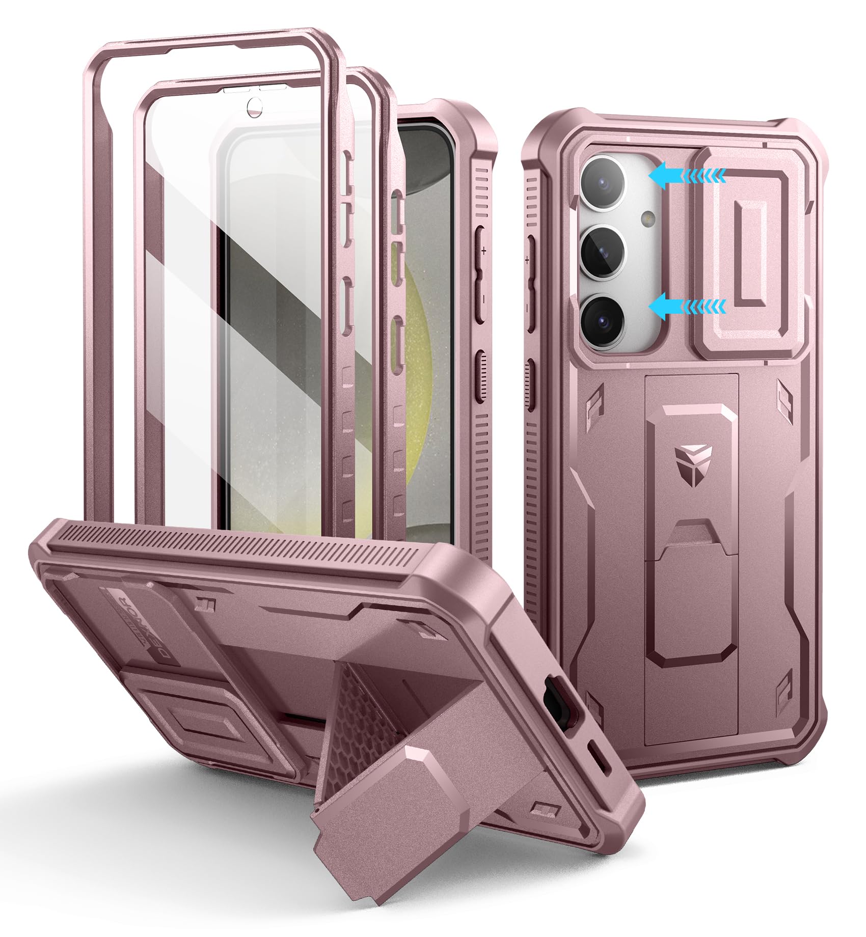 Dexnor for Samsung Galaxy S24 Plus Case with Built-in Slide Camera Cover &amp; Screen Protector &amp; Kickstand, Shockproof Rugged Case Full-Body Bumper Protective Cover for Galaxy S24 Plus (2024),Peony Pink