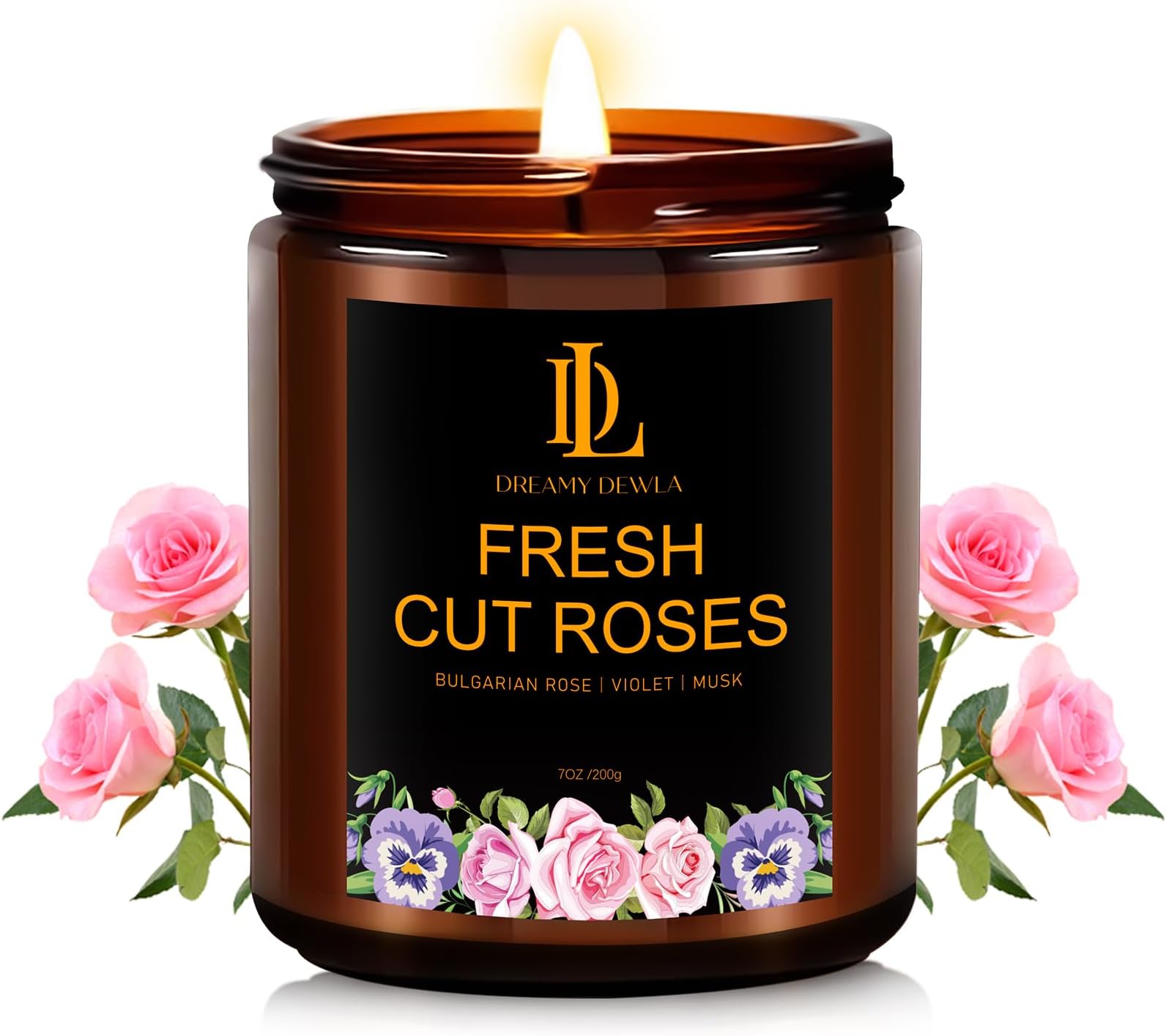 Fresh Cut Roses Candles, Fresh Cut Roses Scented Candle, Mother's Day Candle Gifts for Women, Soy Candles for Home Scented, 7oz 50 Hours Burn, Home Décor