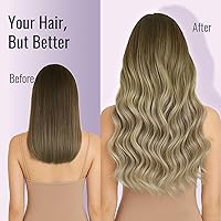 Vista 6 de Fshine Extensiones de cabello humano con cinta, 12 pulgadas, 1.06 oz, balayage, castaño a rubio platino, 20 unidades, cabello Remy lacio invisible