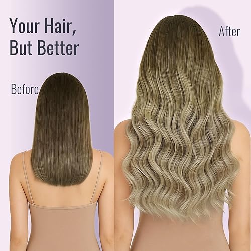 Miniatura 6 de Fshine Extensiones de cabello humano con cinta, 12 pulgadas, 1.06 oz, balayage, castaño a rubio platino, 20 unidades, cabello Remy lacio invisible