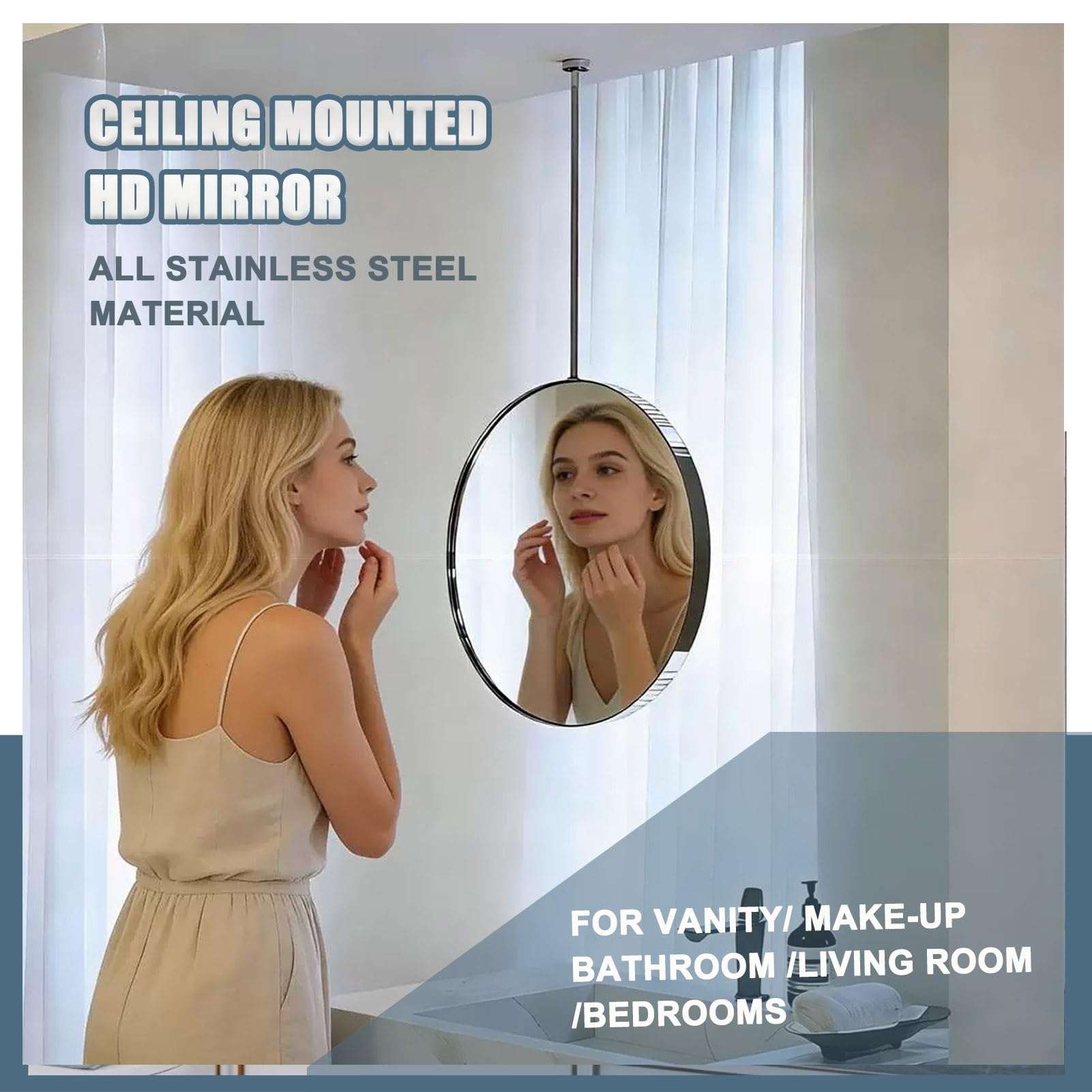 Specchio decorativo da parete per bagno, specchio da appendere al soffitto