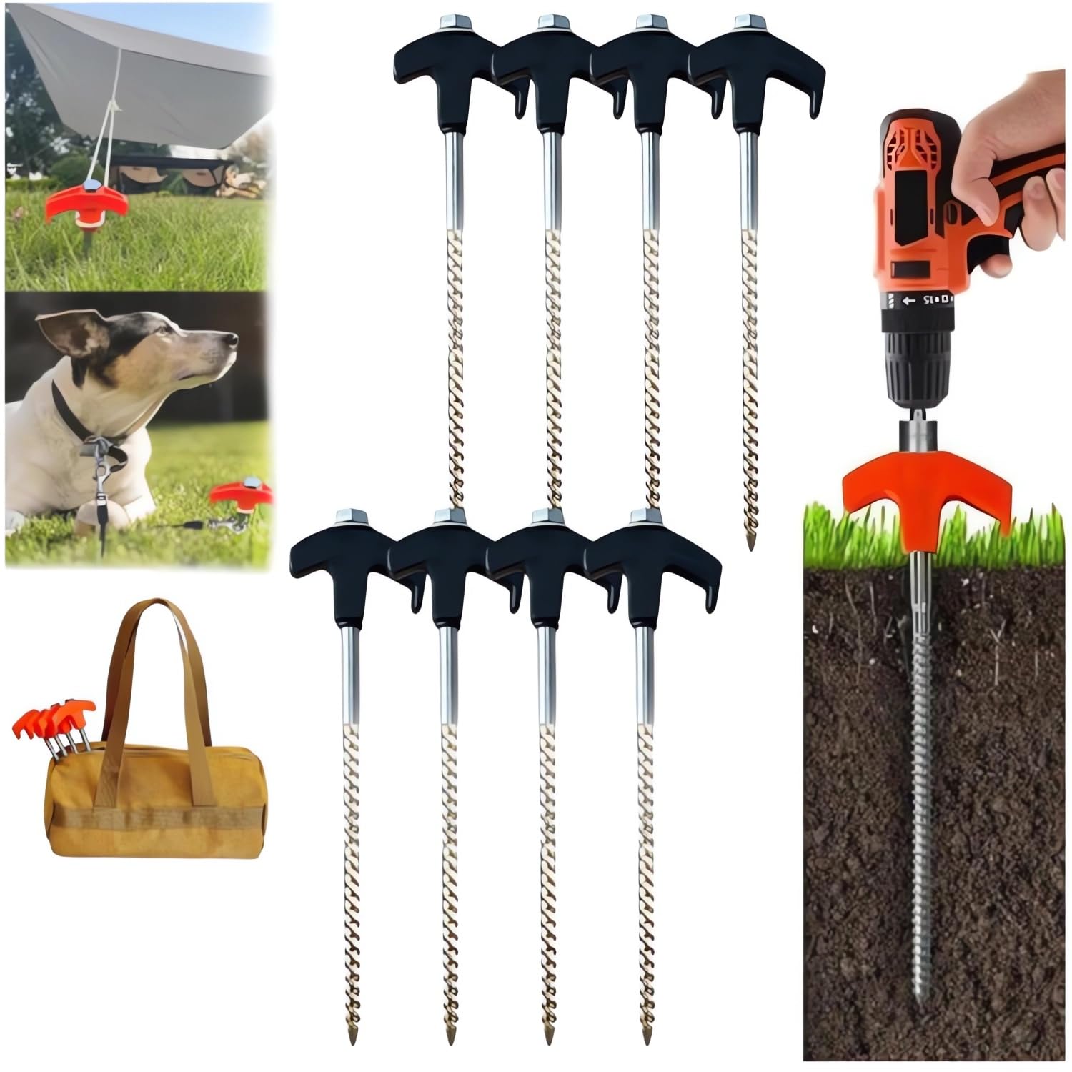Piquets de tente à visser de 20,3 cm – Piquets de tente à visser très résistants – Piquets de tente filetés en métal, piquets de tente, piquets de tente, piquets de tente pour camping en plein air (8,