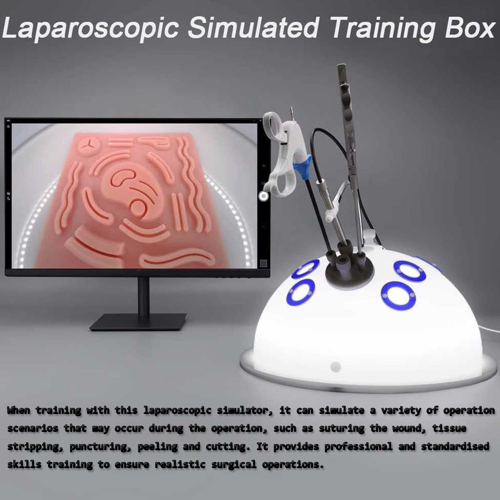 Simulador laparoscopia,Caja de Entrenamiento Laparoscópico,Simulador laparoscopia surghero con Endoscopio y 4 Instrumento y 10 Entrenamiento Módulos,para formación en simulación médica