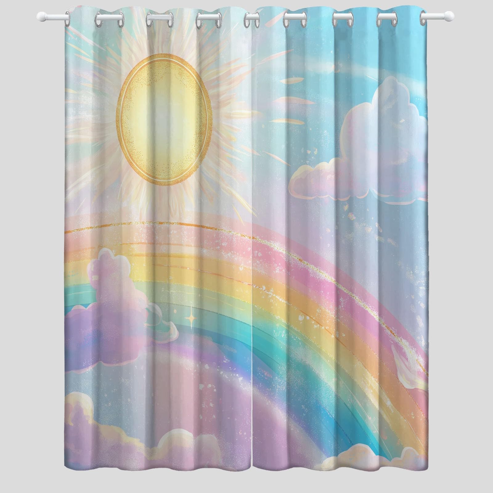 Rideaux Occultants 91.5L X 160H cm (2 Panneaux), Style Ciel De Rêve Nuages, Draperies Anti-Chaleur pour Chambre d'enfant, Bleu Rose