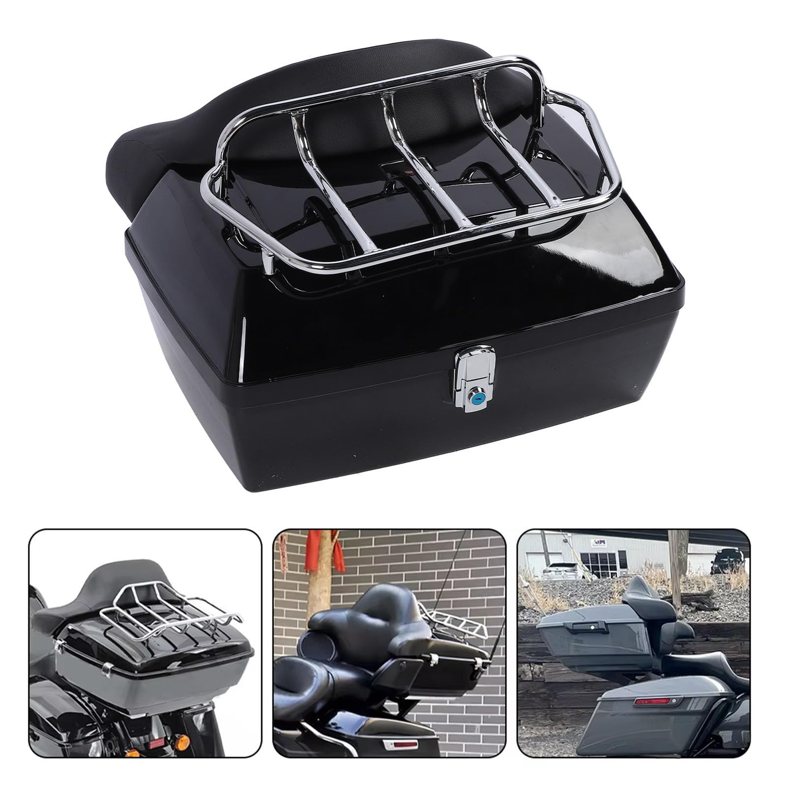 Motorcycle Rear Case 48L Universal Water Resistant With Lock Backrest Cushion Trunk Tail Luggage Box For Helmets Luggages Black 1 - View #8