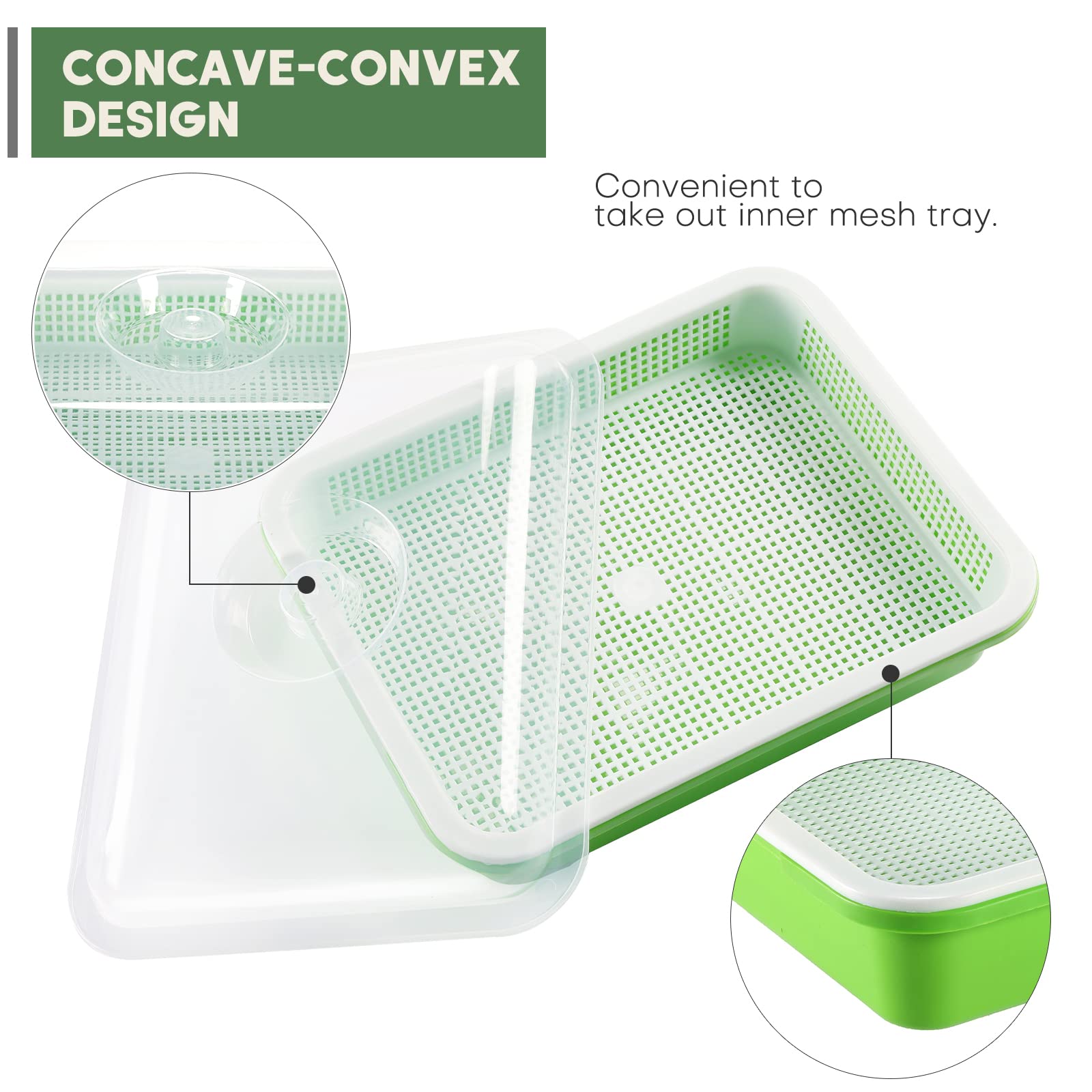 MYFULLY Vassoio per germogliare semi con coperchio, confezione da 3 pezzi, vassoio senza suolo per la germinazione dei semi, kit per la germinazione dei semi di erba di grano sani e vassoi per la