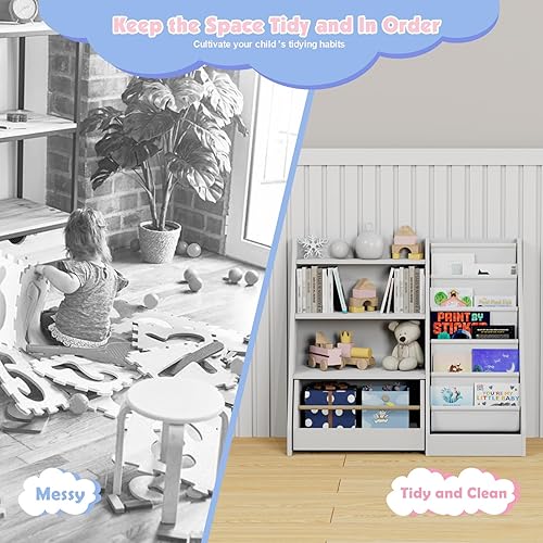 Miniatura 89 de Estantería de madera rosa de 4 niveles para niños, estantería de 5 capas, estante para libros de almacenamiento para bebés, organizador de juguetes