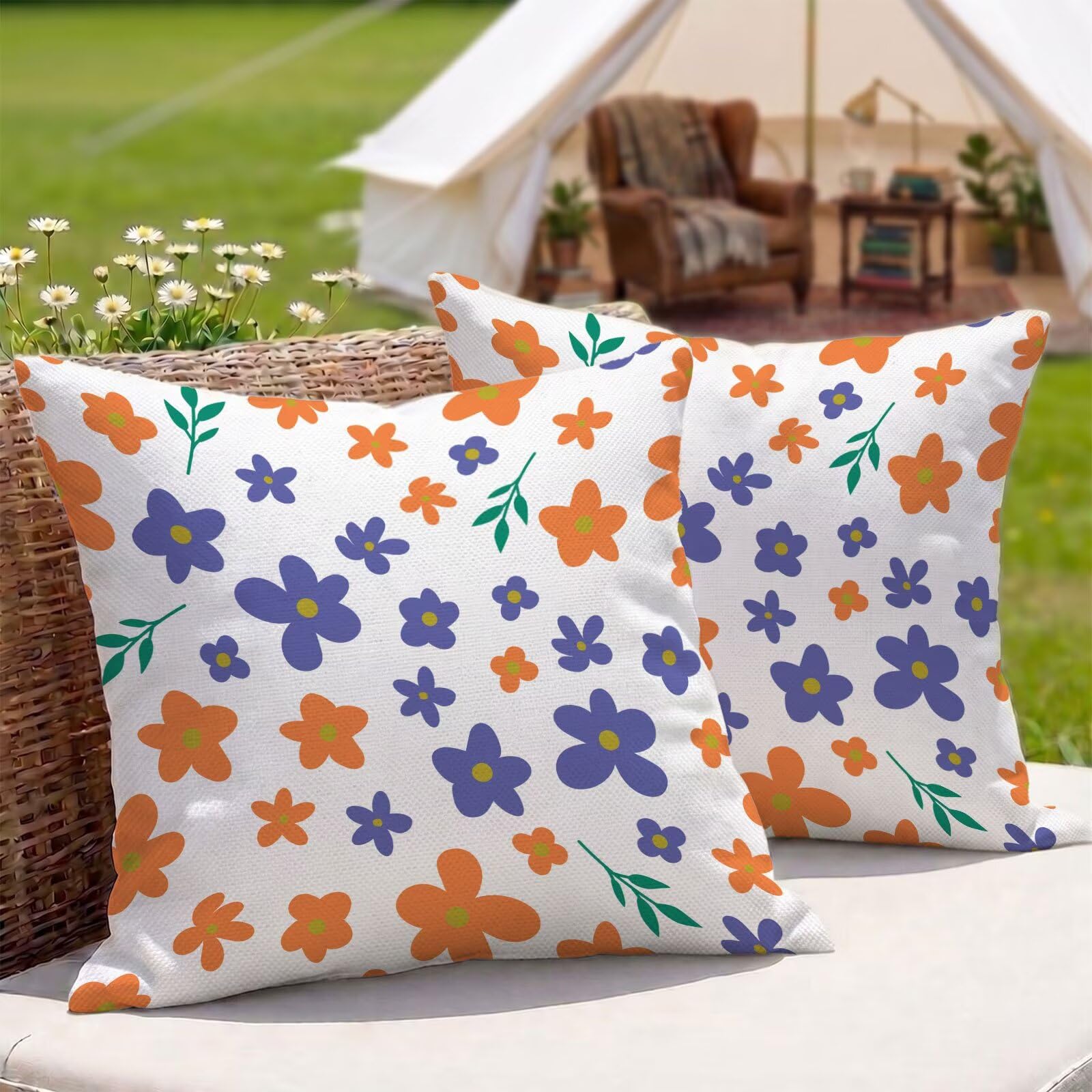 Protège oreiller extérieur imperméable 50x50 orange pour stopper l'humidité du jardin