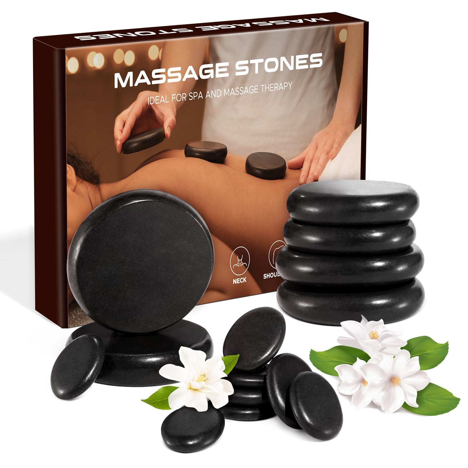 14Pcs Hot Stones Massage Kit, Hot Rocks Basalt Massage Stones for Home Spa Warming Therapy Relaxing