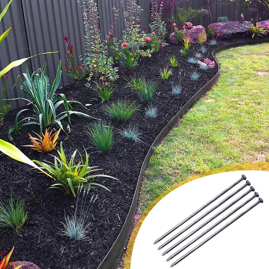 WOWCASE 10 Inch Metal Edging Spikes, 100 Pcs Heavy Duty Solid Metal Landscaping Spike, Anchoring Spike Nails for Paver Edges, Weed Barrier, Artificial Turf Etc. (100)