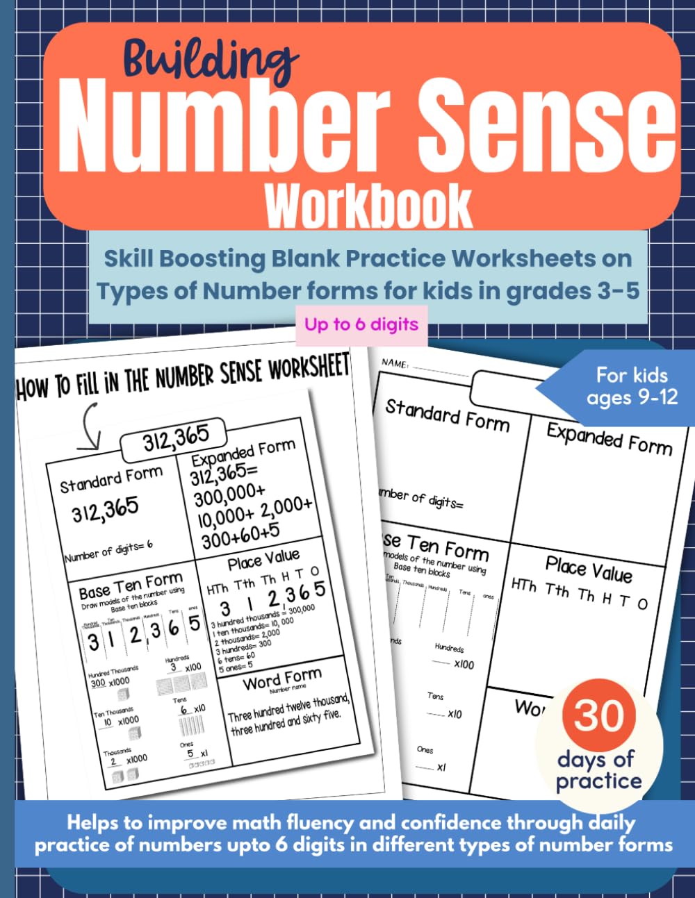 Building Number Sense Workbook: Skill boosting blank practice worksheets on types of number forms for kids in grades 3-5 | Helps to improve math ...