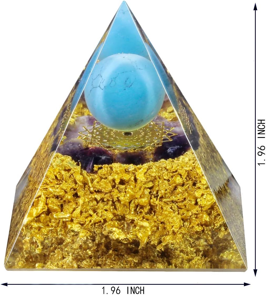 rockcloud The Crown Chakra Orgone Pyramid Tiger Eye Crystal Ball Reiki Balancing Energy Generator for EMF Protection Mediation Yoga Home Office Decor: Home & Kitchen