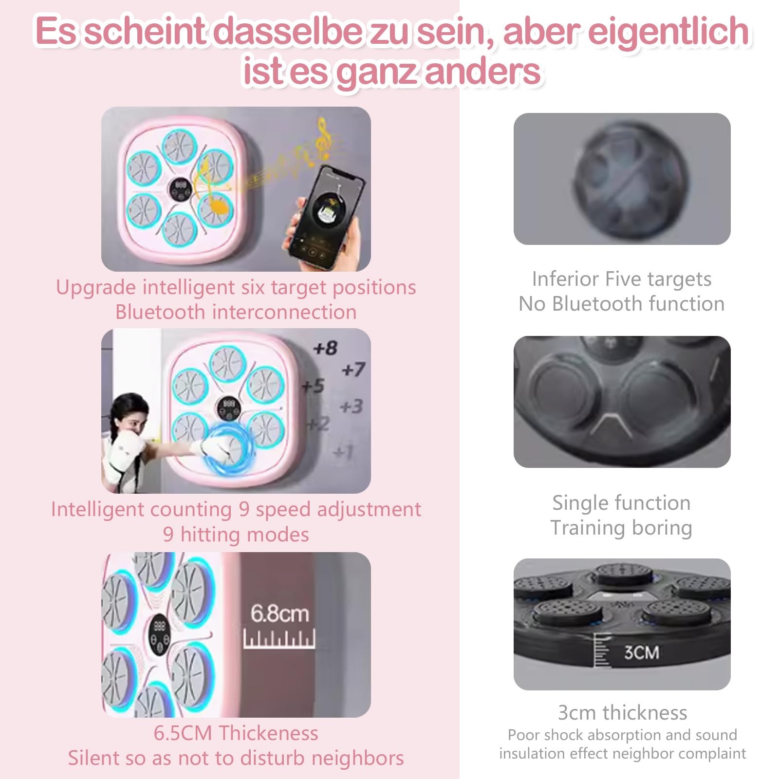Macchina da pugilato per musica elettronica boxe a LED da parete Boxing Target Smart Boxing Attrezzature per adulti e bambini, supporta Bluetooth, 4 modalità di velocità, altezza di montaggio