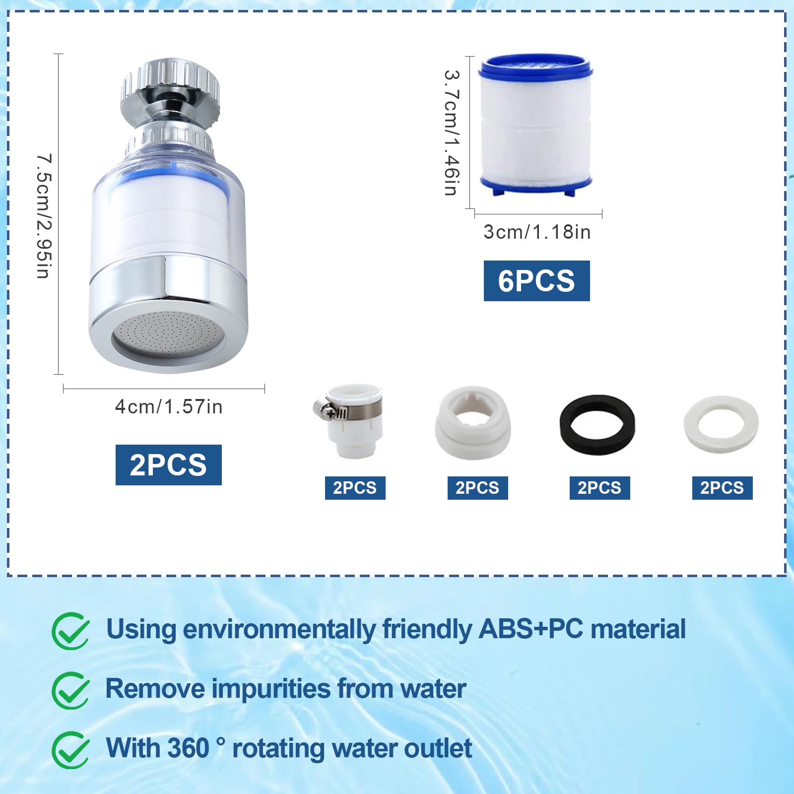 Purificateur D'eau Robinet Bahan Alamy Filtre Eau Robinet, Filtre Anti Calcaire Avec 6 éléments Filtrants En Coton PP, Pour Salle De Bain, Cuisine Filtre Eau Robinet Anti Calcaire