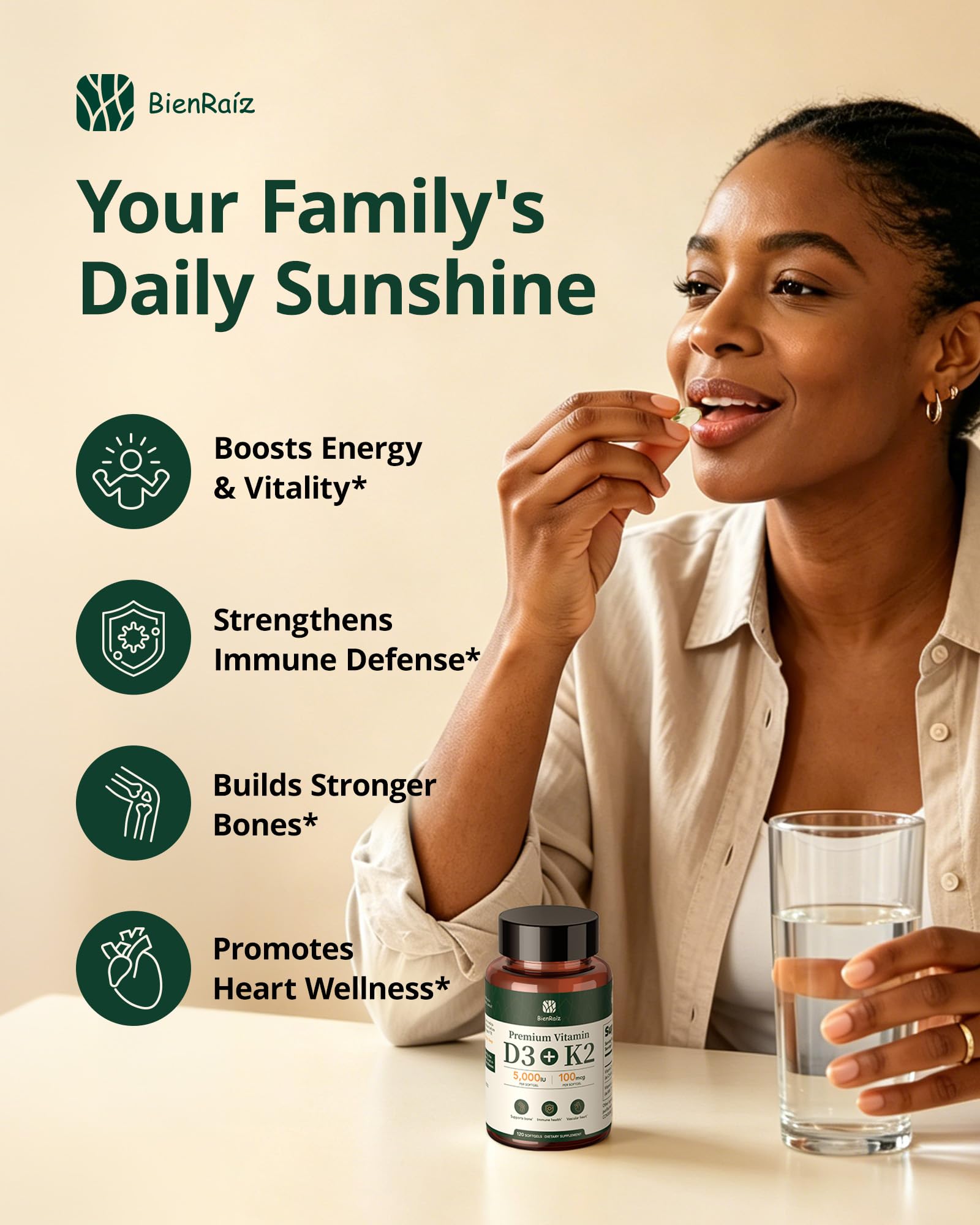 BienRaíz Vitamin D3 K2 5000IU, All-Trans MK-7 100mcg, 120 Softgels — Amazon image 8