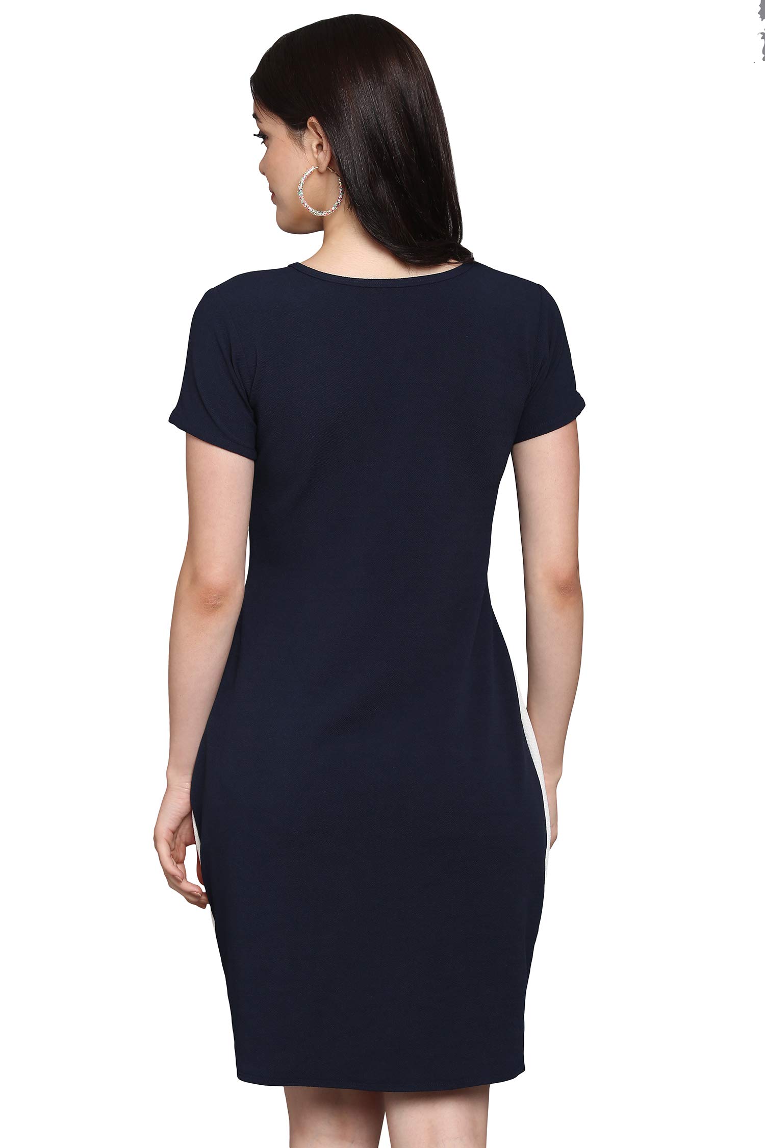 Purvaja Womens Bodycon Knee Length Dress(Lucy-111-Wh-Bu_Blue_Medium)