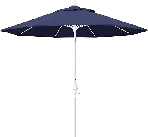 California Umbrella GSCUF908170-F09 9' Round Aluminum Pole Fiberglass Rib Market Patio Umbrella, White, Navy Blue, White Pole