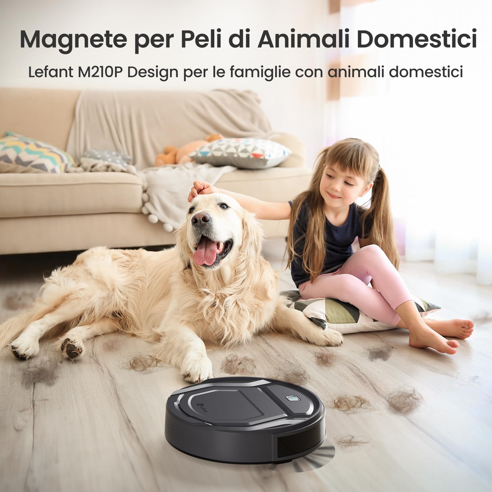 LEFANT M210P Robot Aspirapolvere, Potenza 2200Pa, Ultra Sottile 7.8cm, Auto 120 Minuti, Senza Grovigli, Potenziamento Tappeto Adatto per Tappeti e Proprietari Animali, Controllo Wi-Fi/APP/Alexa, Nero