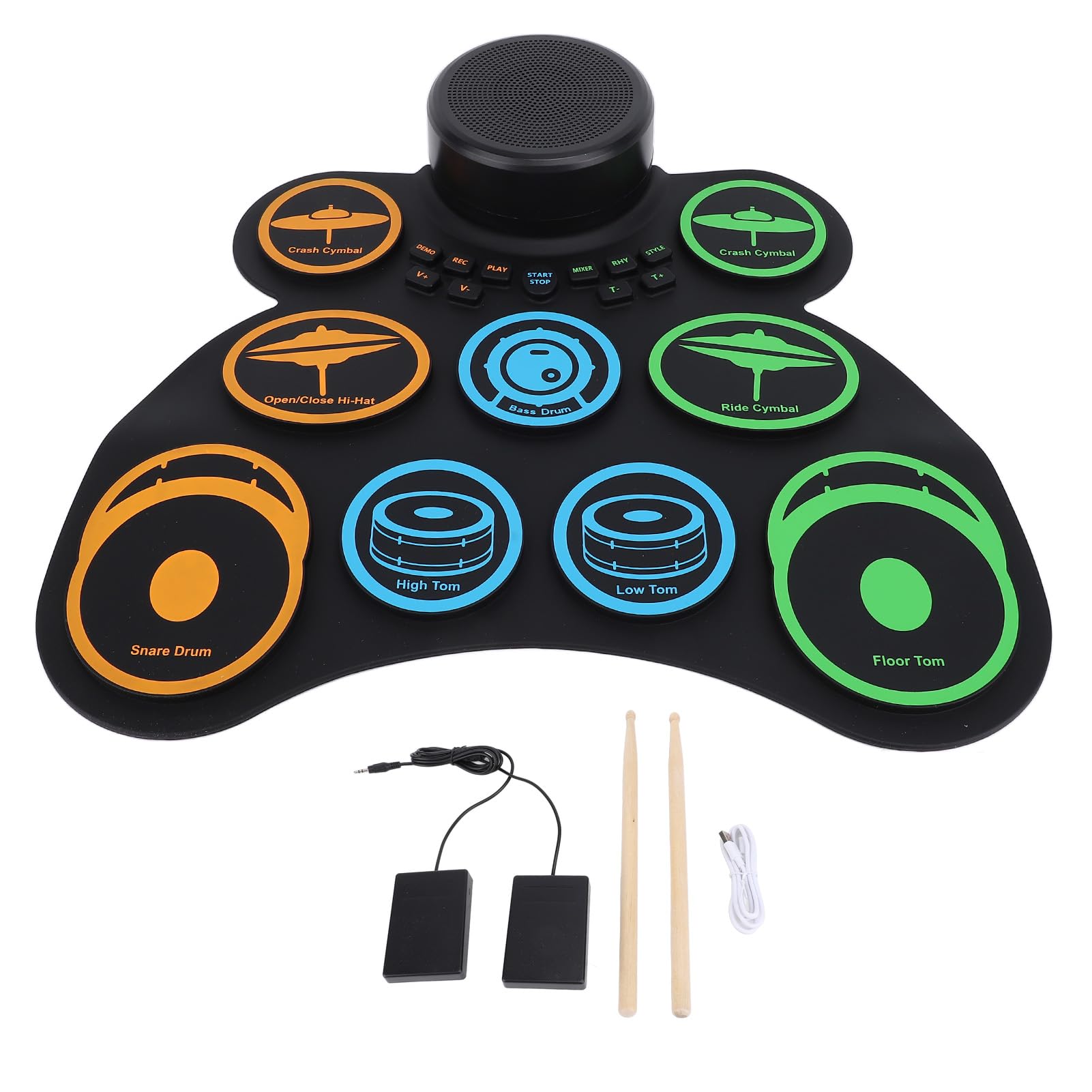 Set Avvolgibile Elettronico, Altoparlante Portatile Ricaricabile Integrato per Batteristi, Amanti della Musica, ABS/silicone