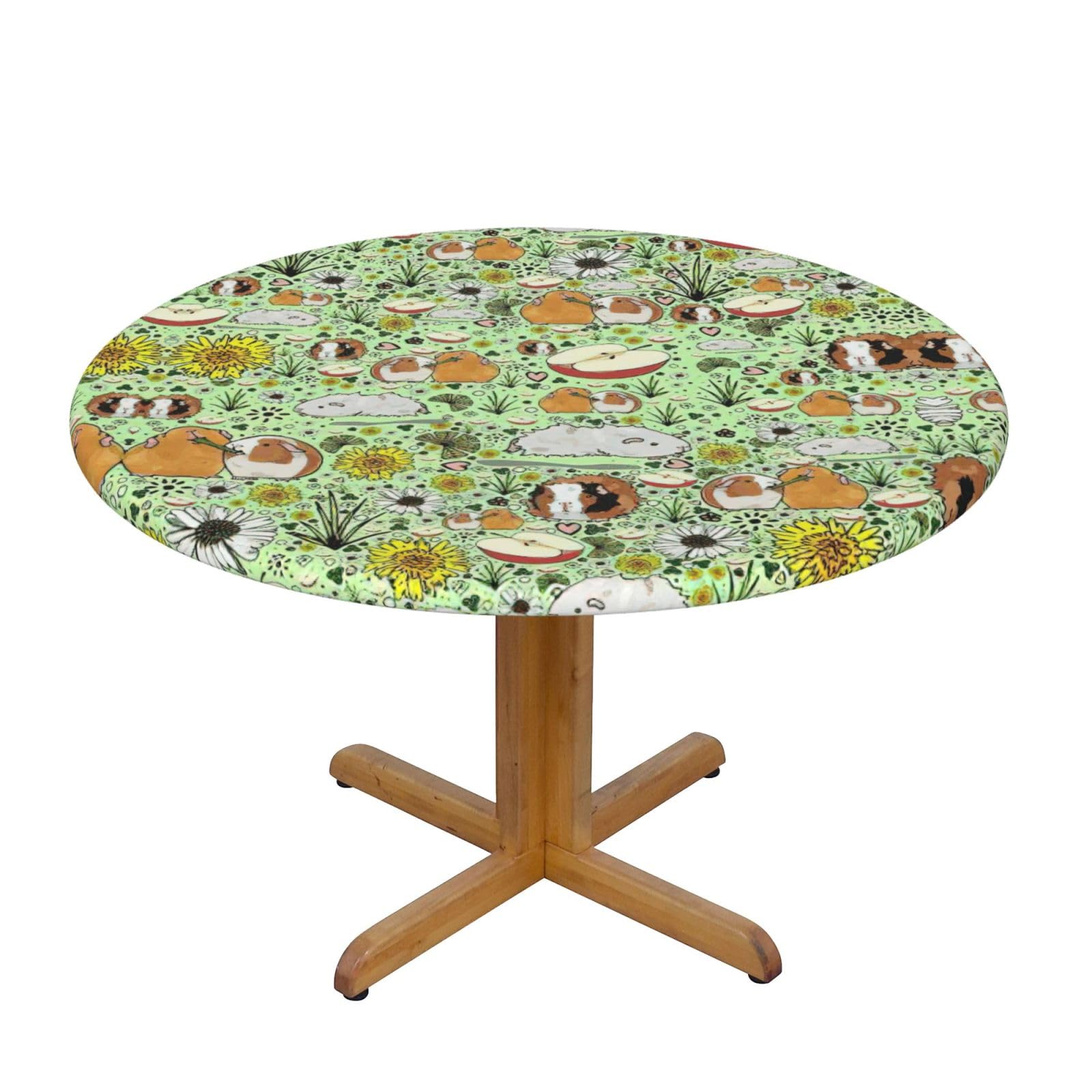 DUWAA Guinea Pig Print Oxford Fitted Table Cover For Patio Picnic, Waterproof Round Tablecloth For Home And Outdoor