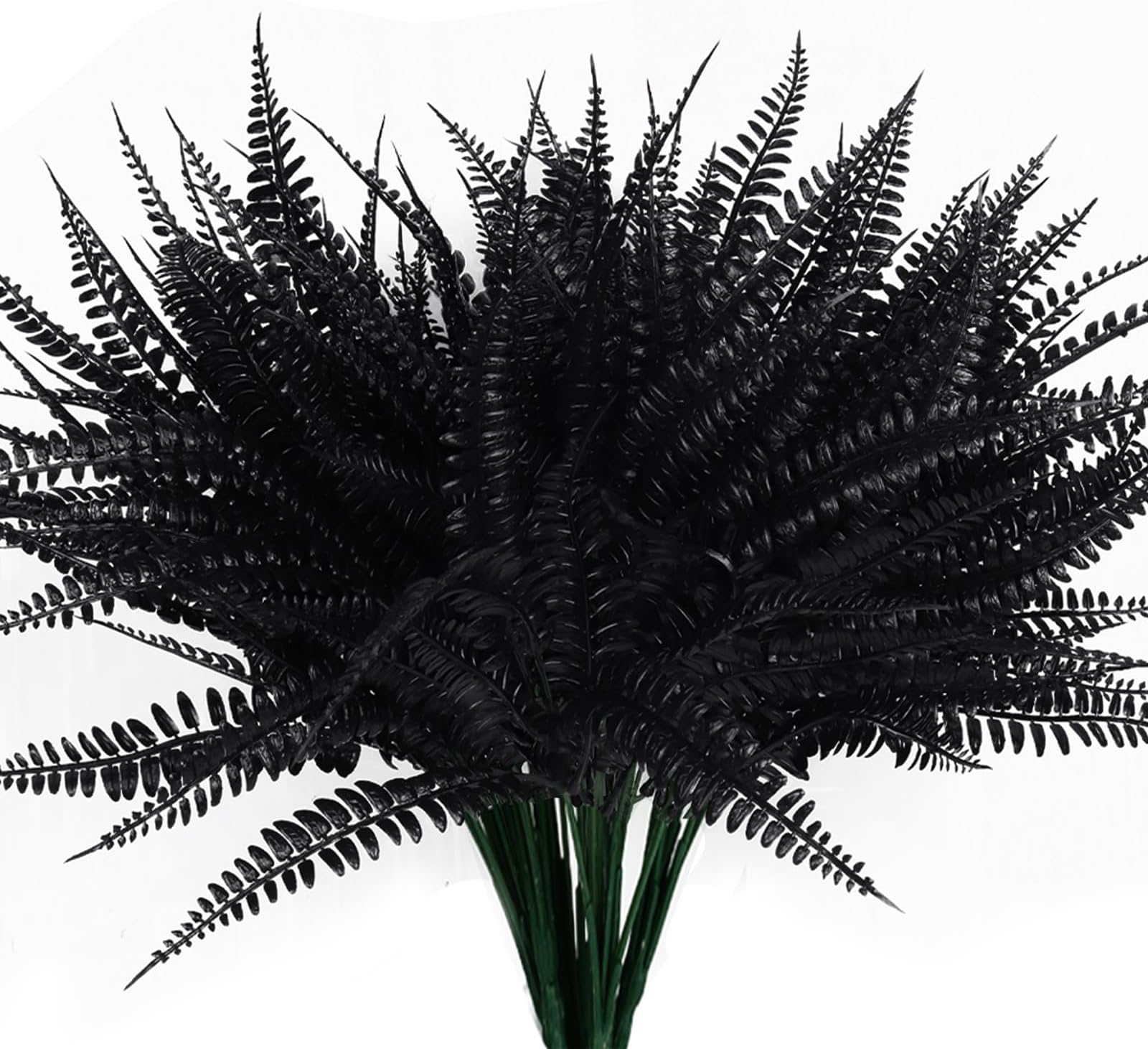6Pcs Fake Boston Fern Realistic Faux Plants Indoor UV Resistant Artificial Shrubs Greenery Lifelike Plastic Leaves Bushes for Outdoor Planters Office Porch Garden Halloween Decor(Black)
