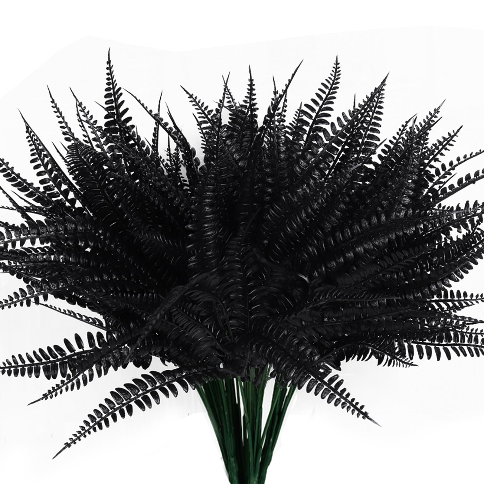 RECUTMS 6Pcs Fake Boston Fern Realistic Faux Plants Indoor UV Resistant Artificial Shrubs Greenery Lifelike Plastic Leaves Bushes for Outdoor Planters Office Porch Garden Halloween Decor(Black)