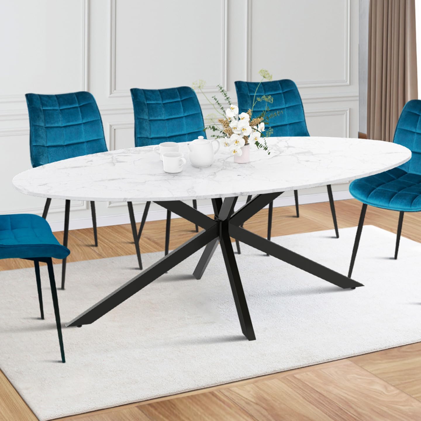 IDMarket - Table à Manger Ovale Alix 200 cm Pied araignée Noir