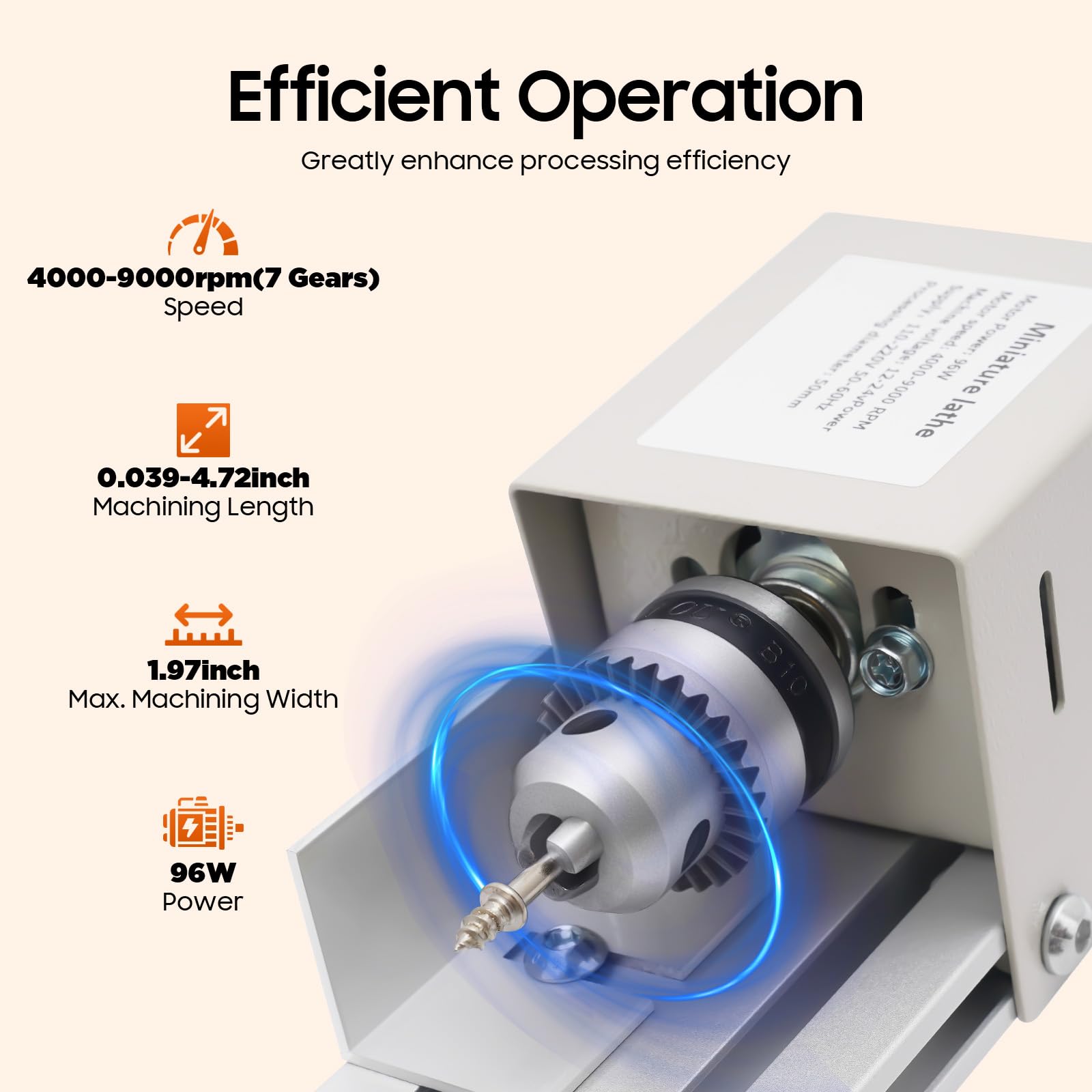 Mini Torno 96W, 9000–4000 U/min, Banco de Torneado de Mesa de 7 Velocidades con Mandíbula de Precisión, Torno Compacto para Madera, Perlas y Grabado, Incluye 6 Cuchillos de Talla y Accesorios