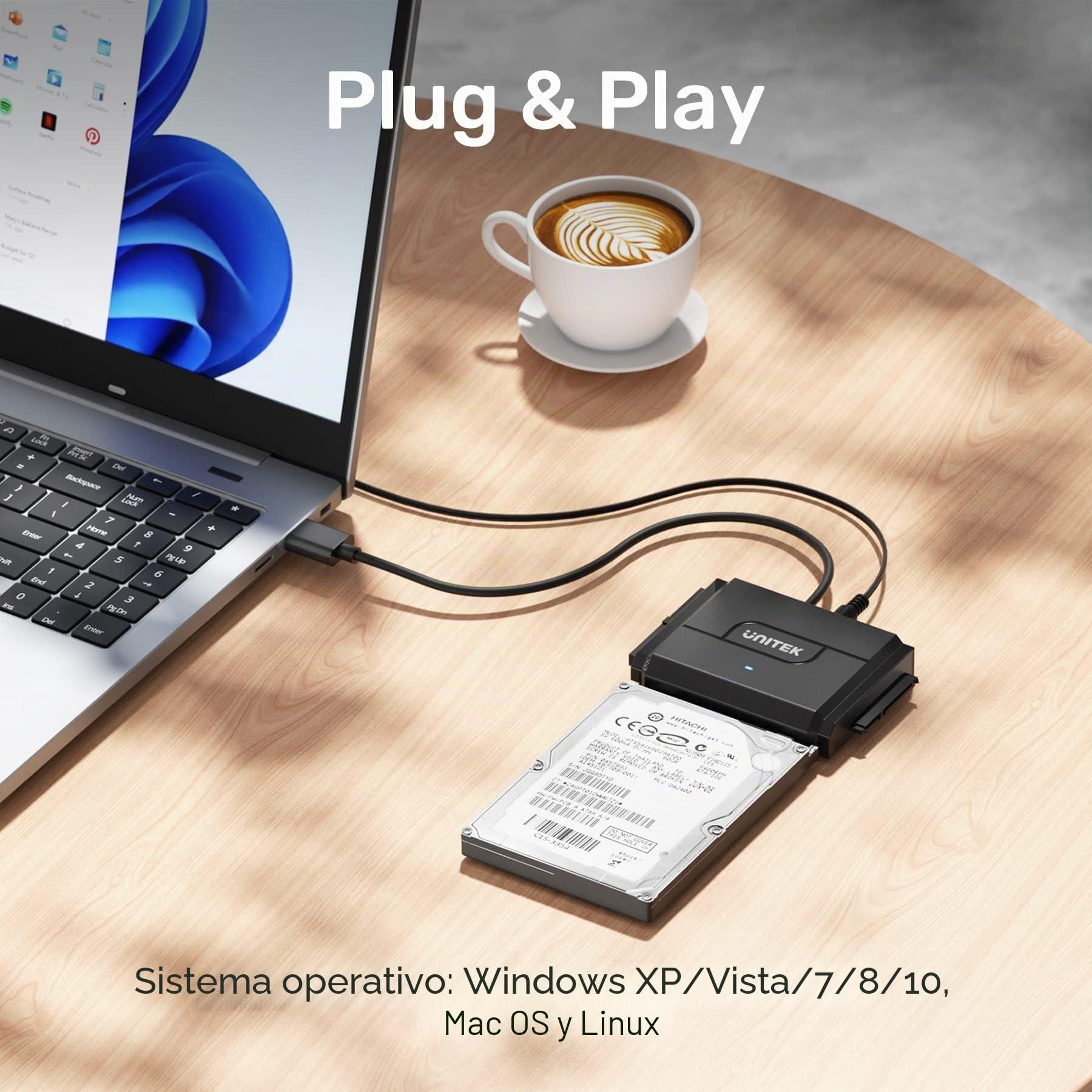UNITEK Disco Duro USB SATA Adaptador USB 3.0 Adaptador para 2.5 y 3.5 Plug-in IDE Sata Disco Duro Convertidor con Power Adapter para Windows 10/8/7, Mac OS, Linux, PS5, Xbox X/S (USB A)