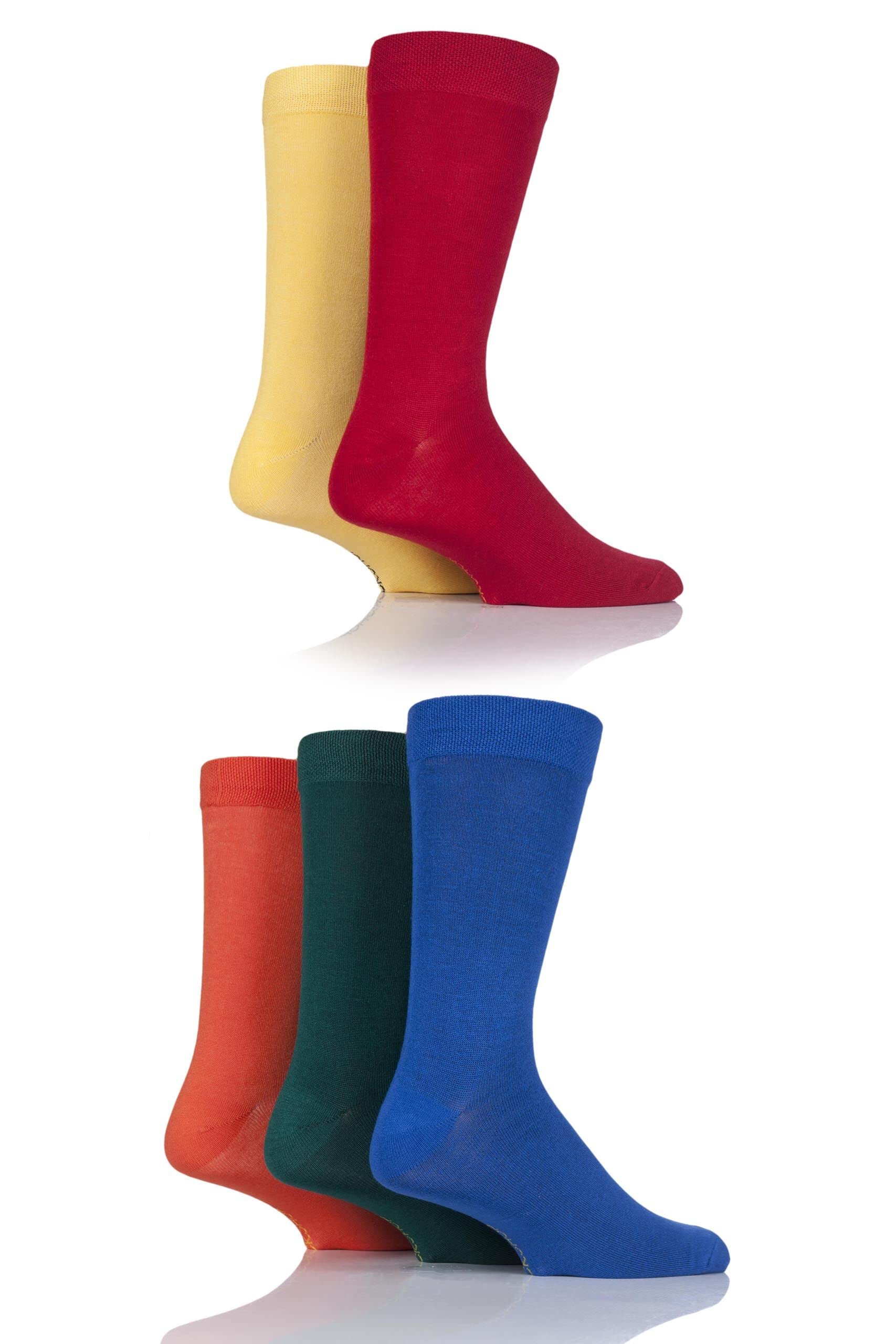Sockshop Men's Classic Bright Patterned Bright Colourful Natural Bamboo Socks Various Designs For Everyday Wear Size 7-11 Pack Of 5 7-11