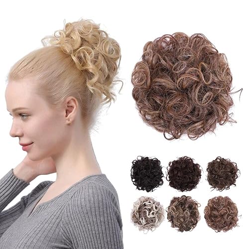 JUVABUN Moños de pelo rizado con clip, rubio rojizo, para hacer moños de pelo, pieza de moño para el cabello, coletero para el cabello rizado, uso