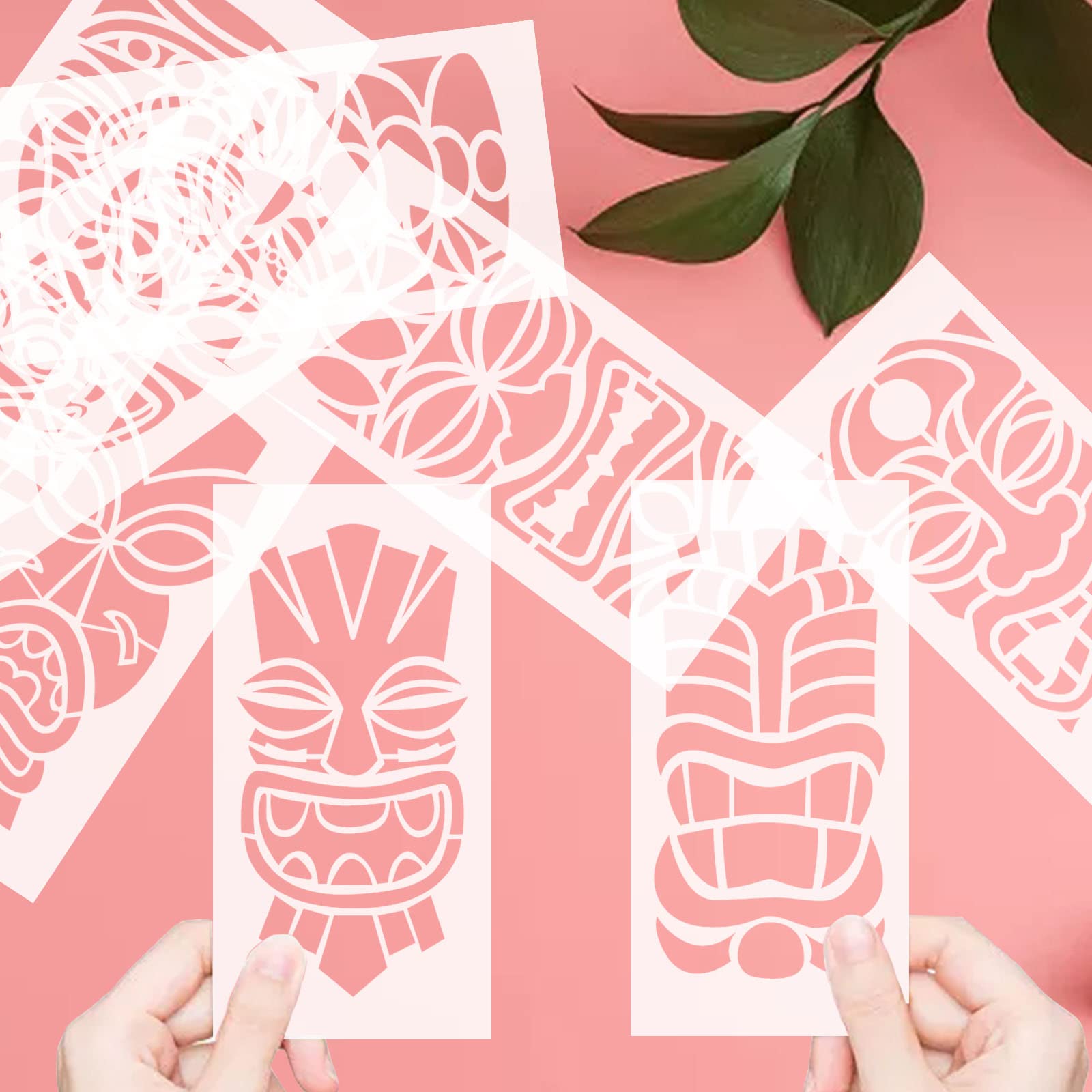 Tiki Tribe Schablonen, 8 Stück Totems Gesichtsschablonen, Kunststoffschablonen, wiederverwendbare Vorlagen zum Malen auf Holz, Leinwand, Papier, Stoff, Boden, Wandfliesen, DIY, Handwerk, Dekor