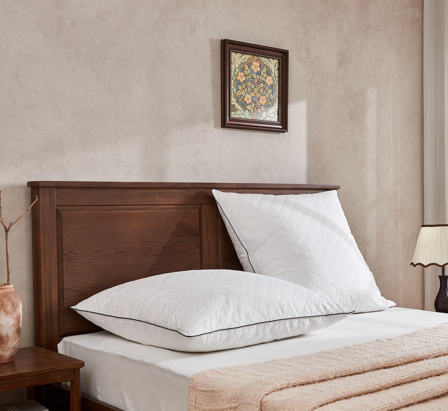 Deodar Lot de 2 Oreillers en Plumes et Duvet d'oie 60 x 60 cm | Housse 100 % coton, lavables en machine, certifiés Öko-Tex et RDS, pour un confort doux et un sommeil agréable
