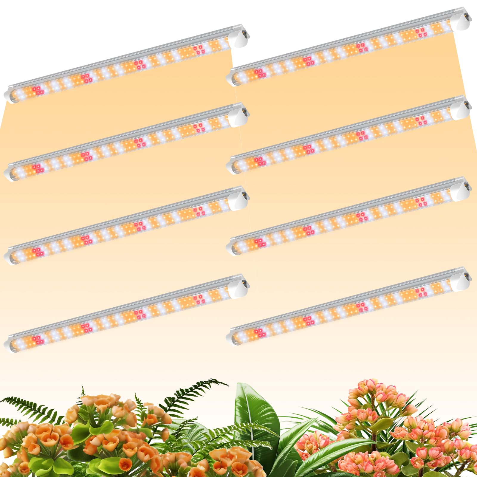 Niello T8 8PCS Lampada per Piante, Full Spectrum 60CM lampade LED Coltivazione, Lampada per coltivazione di piante con riflettore/Design a catena a margherita per semina,scaffali di coltivazione