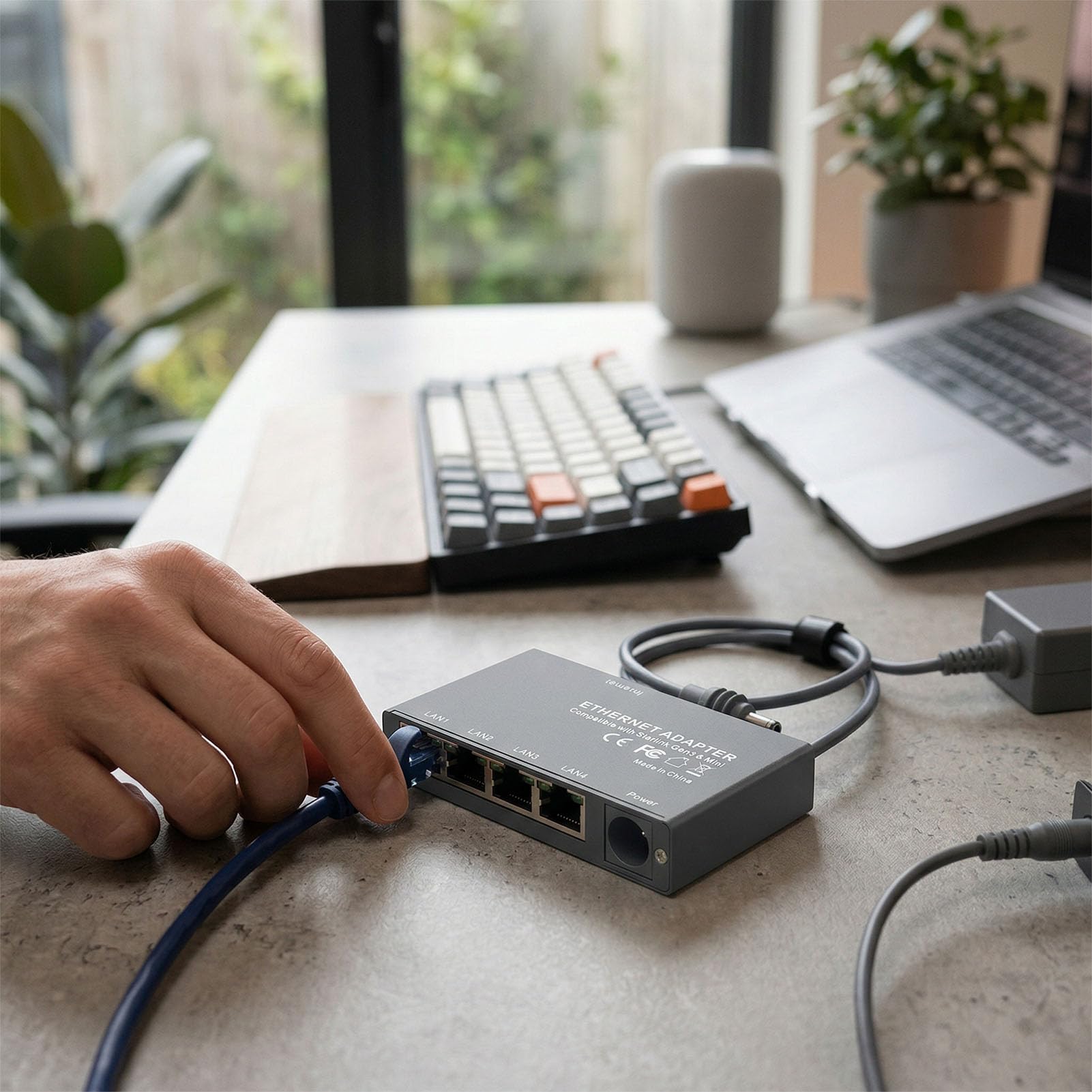 Adapter Ethernet do StarlinkGen3/Mini, Wieloportowy, Szybki, Stabilny Rozdzielacz Sieciowy z Kablem Ethernet, 4 Urządzenia Połączone Jednocześnie w sieć dla Samochodów Kempingowych