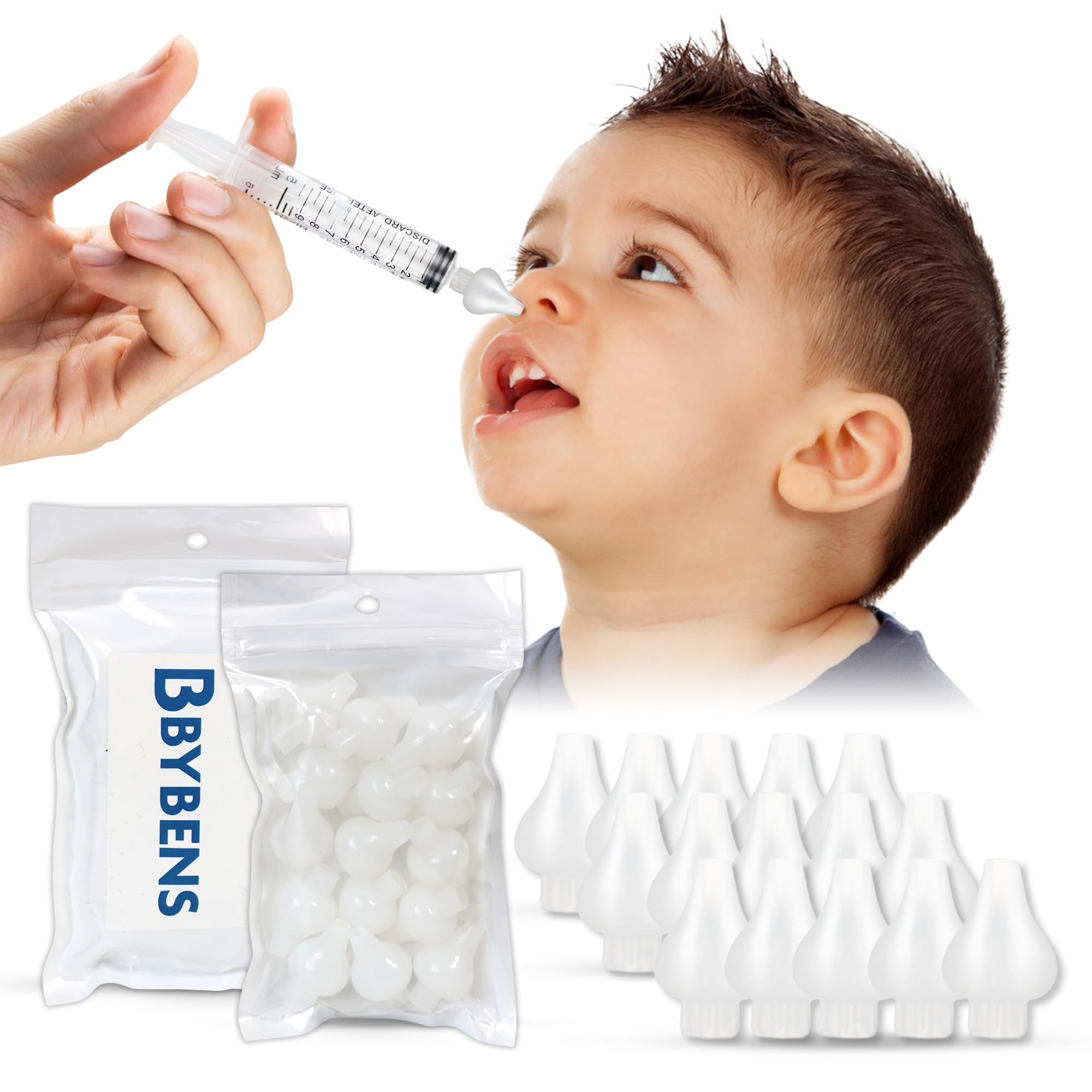 15 Adapters - Baby Nasal Lavaso Syringe - Baby Nasal Wash 100% Safe - Quality Nasal Adapters