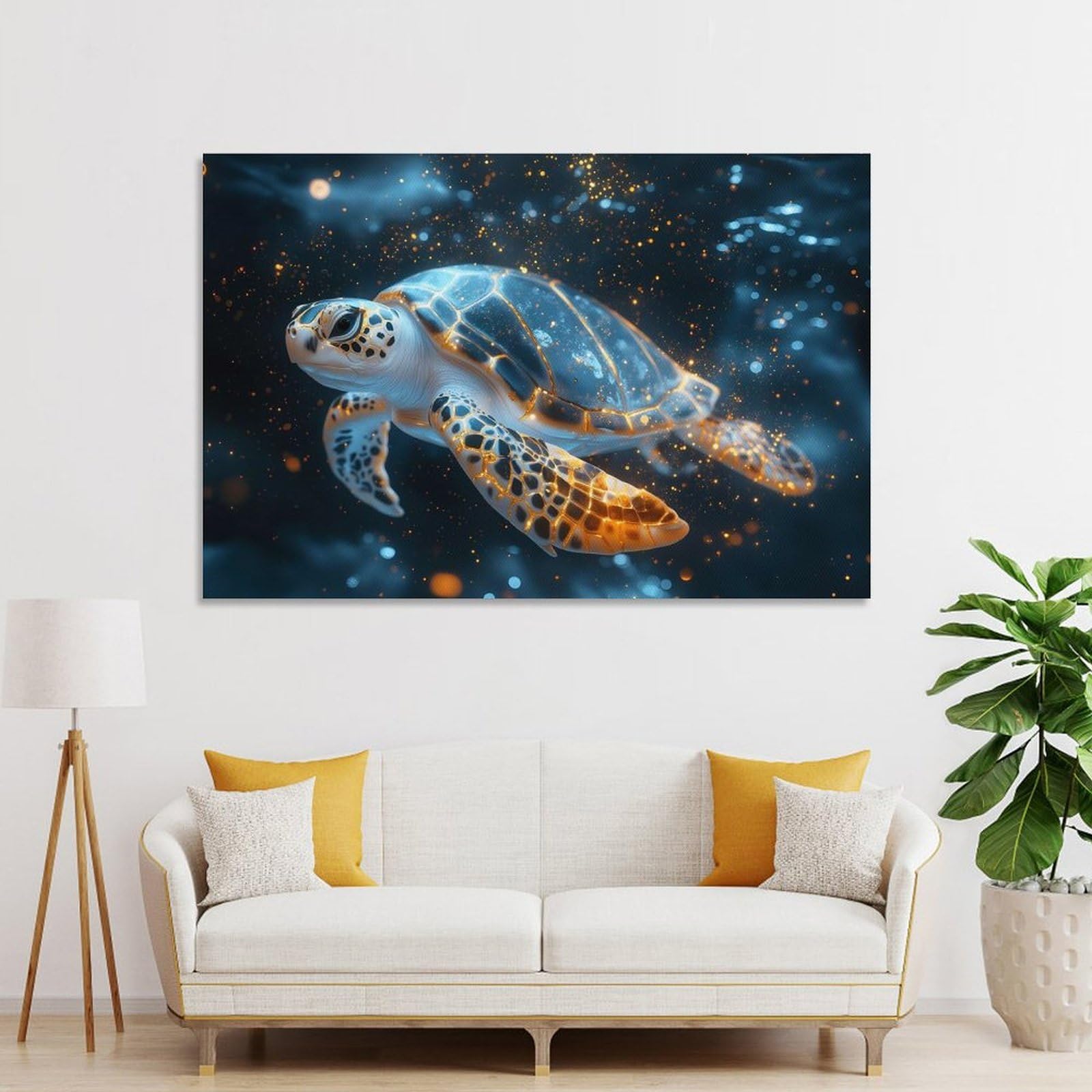 Junmoney Unframe-Style-13-1 Glowing Sea Turtle In Dark Water Canvas Wall Decor, 20X30inch(50X75cm), For Wall Displays, Bedrooms Or Room Updates, Wall Decor Suited To Curated Displays