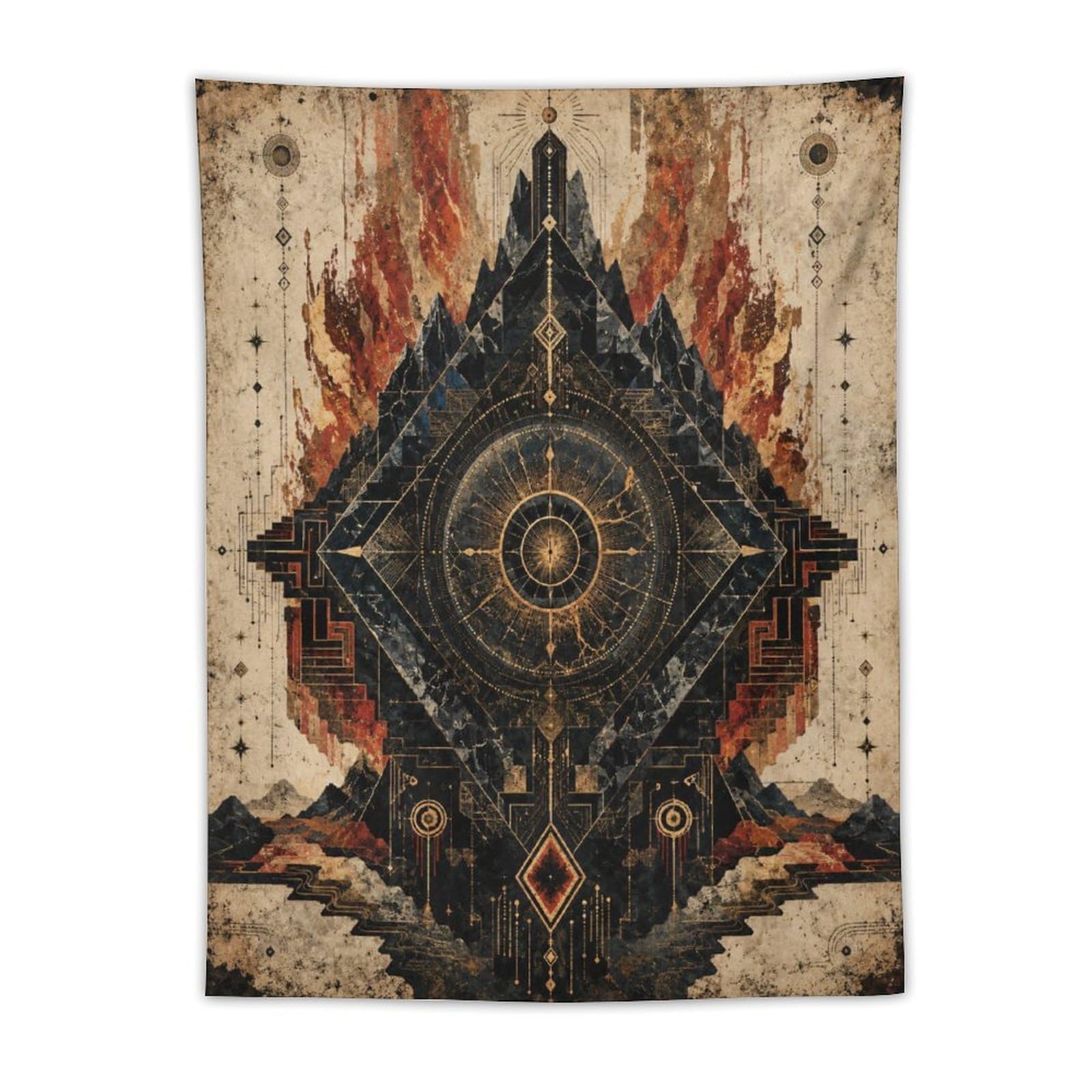 W7C8U2X3 Geometric Black Diamond Wall Tapestry, Cubist Art Style, Sofa Area