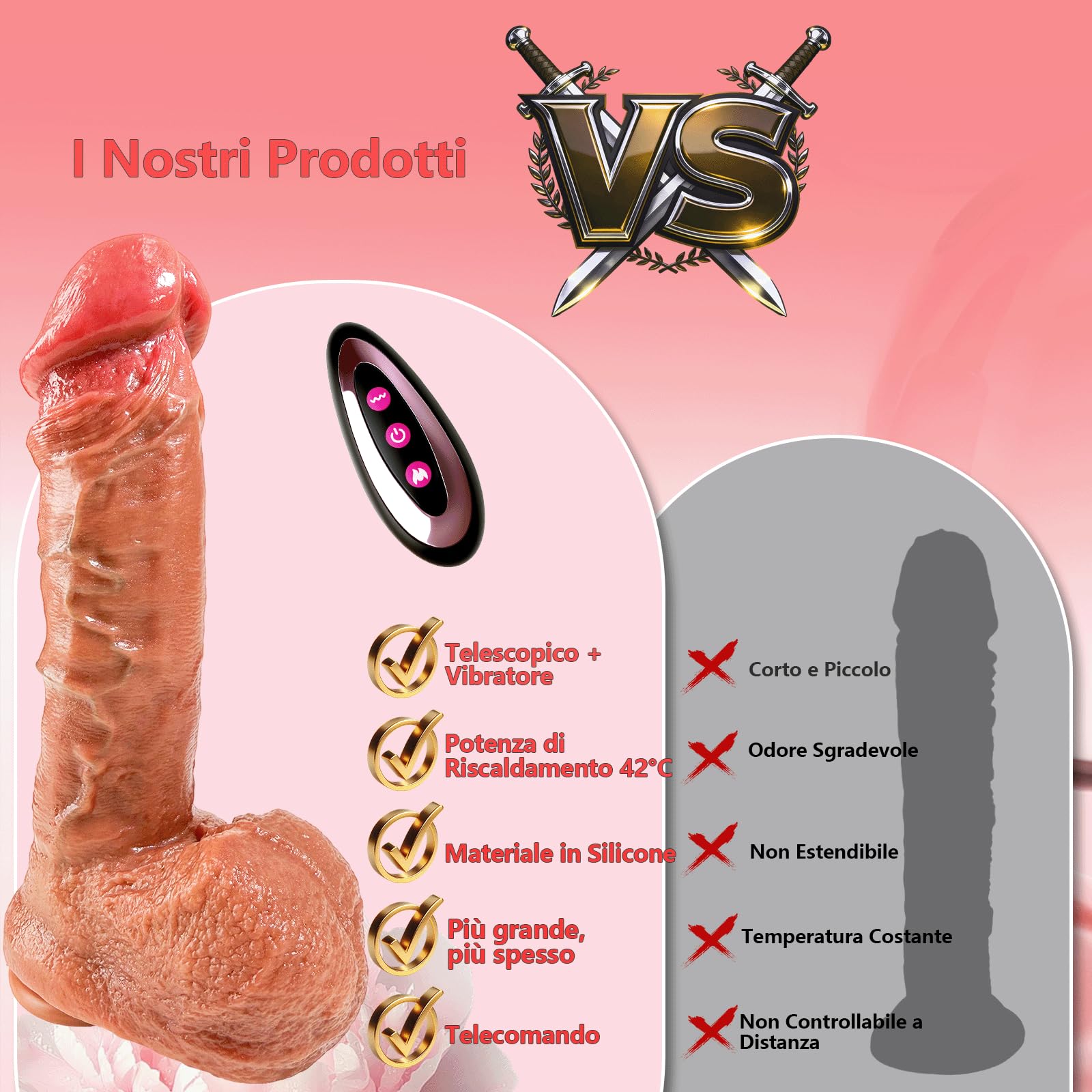 24.5cm Dildo Realistico Vibratoreper Donna Professionale Clotoride Vibratore Anale Pene Realistico XXL Grosso Dildo Anale 5 Spinte 5 Movimento Oscillante Riscaldamento Vibratoreper Donna Professionale