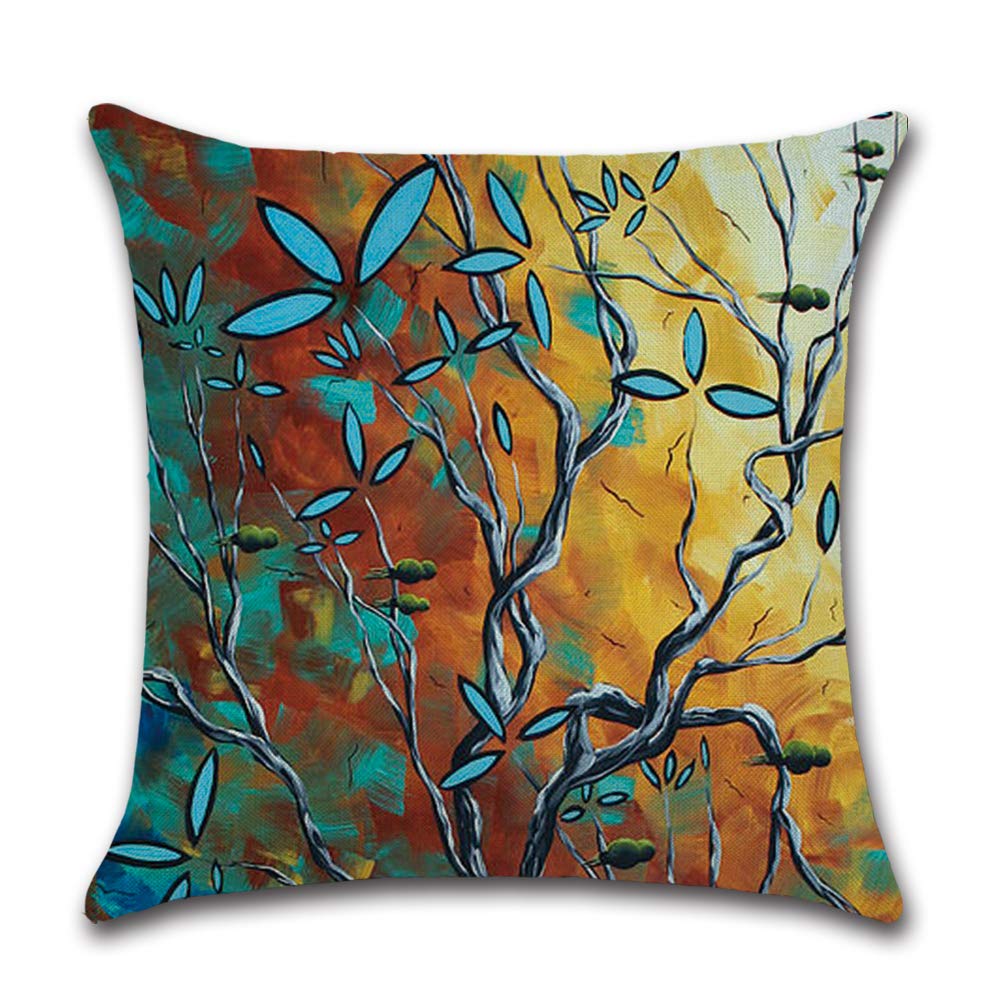 BAOKU Linen Cushion Covers 45 x 45 cm for Sofa Bedroom Set of 4 Square Abstract Trees and Birds Throw Pillow Cases 18x18 Inches Pillowcases Cushions Cover Garden - Image 4