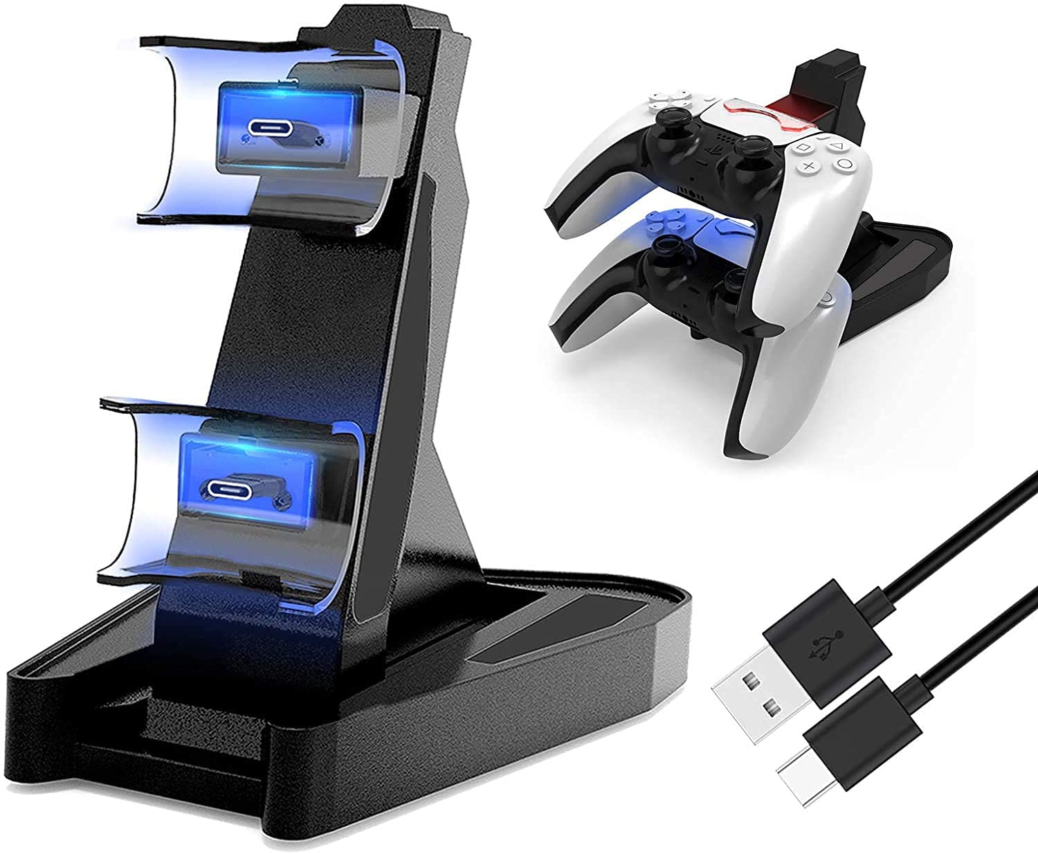 eWINNER Dual Charge Controller Charger Compatible with Sony Playstation 5 PS5 DualSense Controller Charger Charging Dock Station Stand/Dual USB Fast Charging Station w/LED Indicator